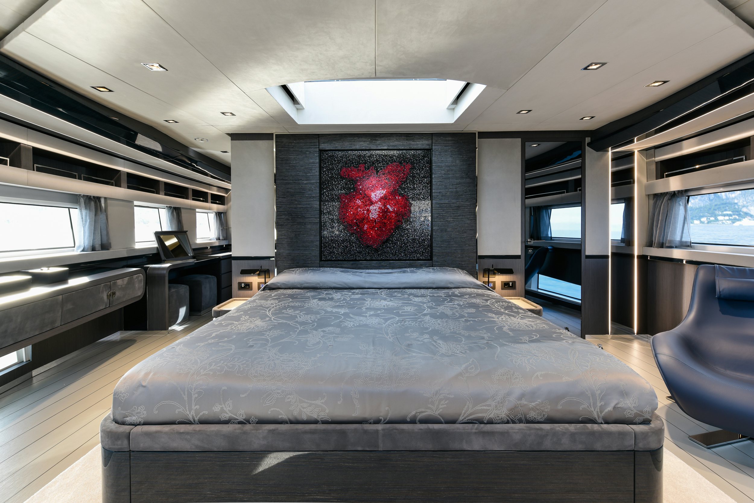 a bed in a room aboard CADET V Yacht for Sale
