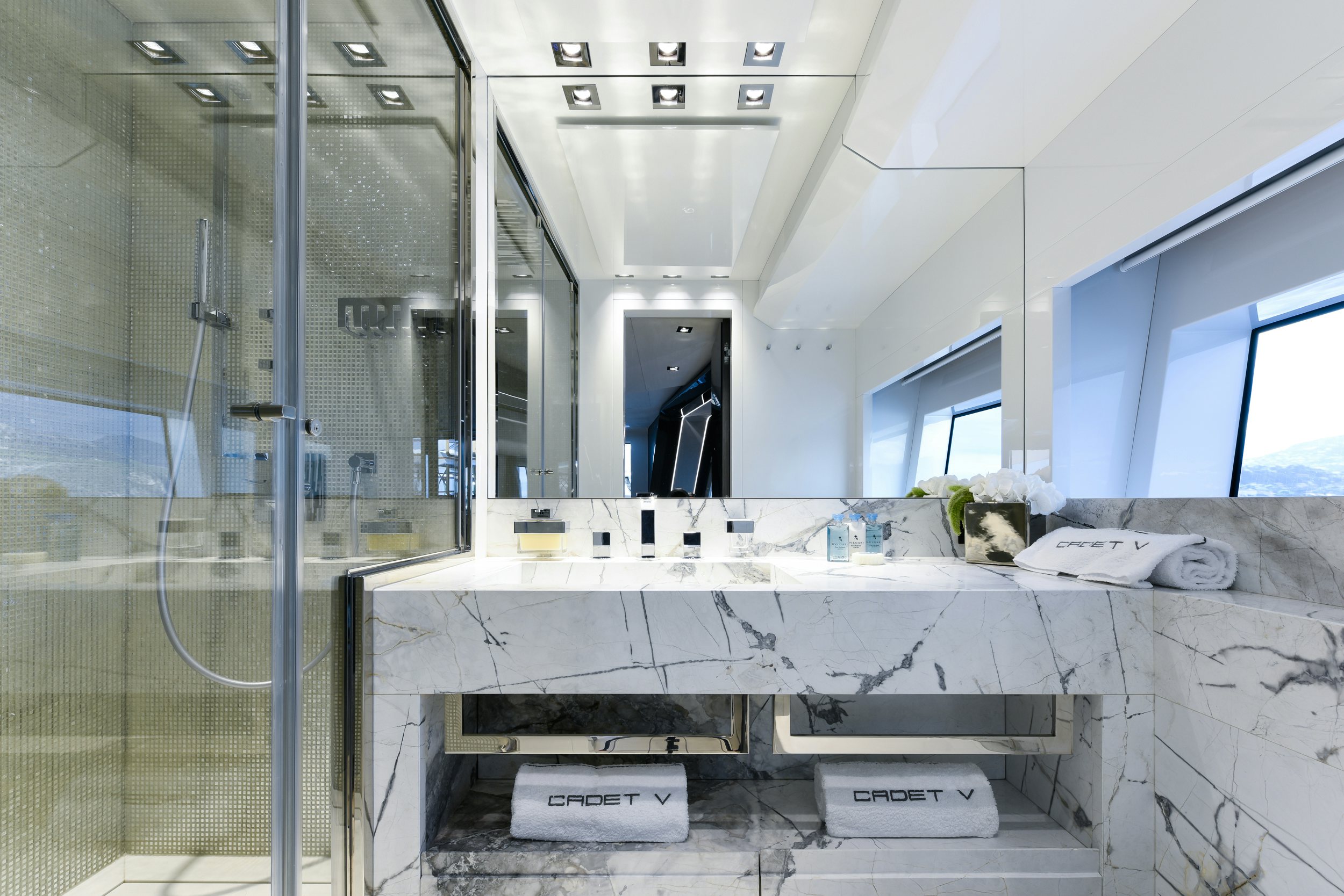 a room with a large sink aboard CADET V Yacht for Sale