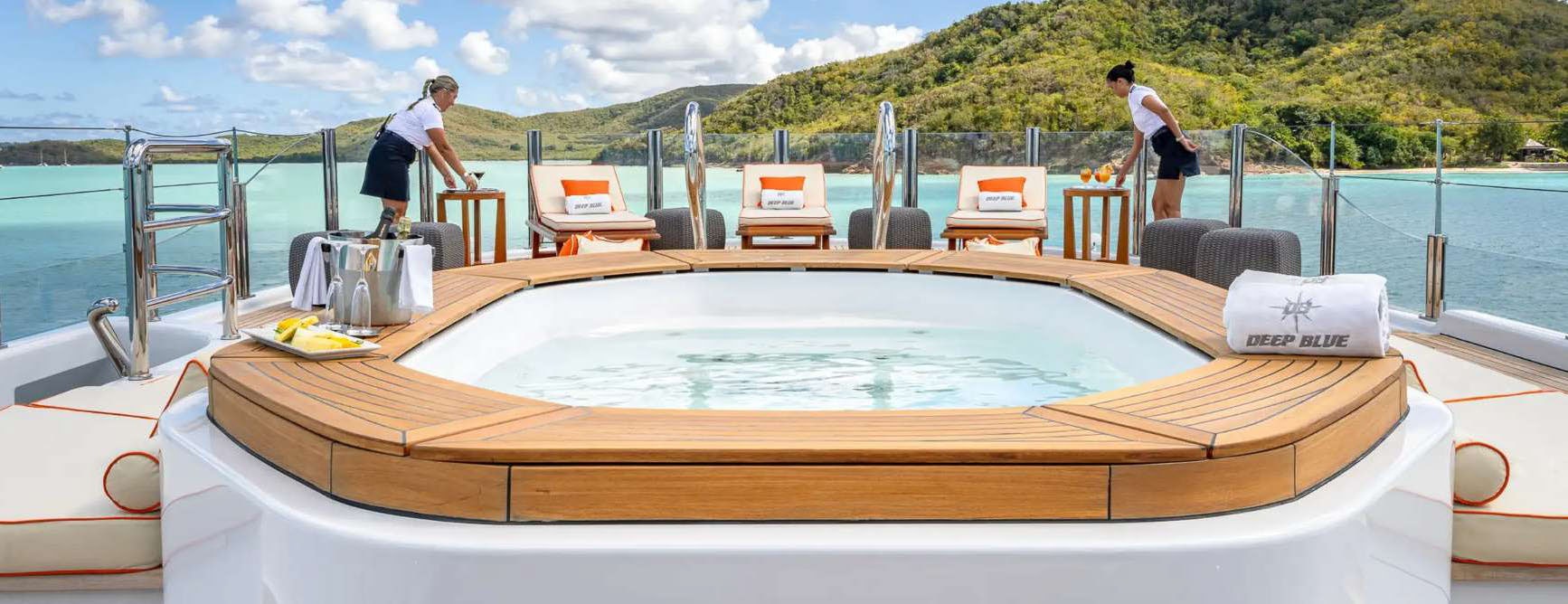 a boat on the water aboard DEEP BLUE Yacht for Charter