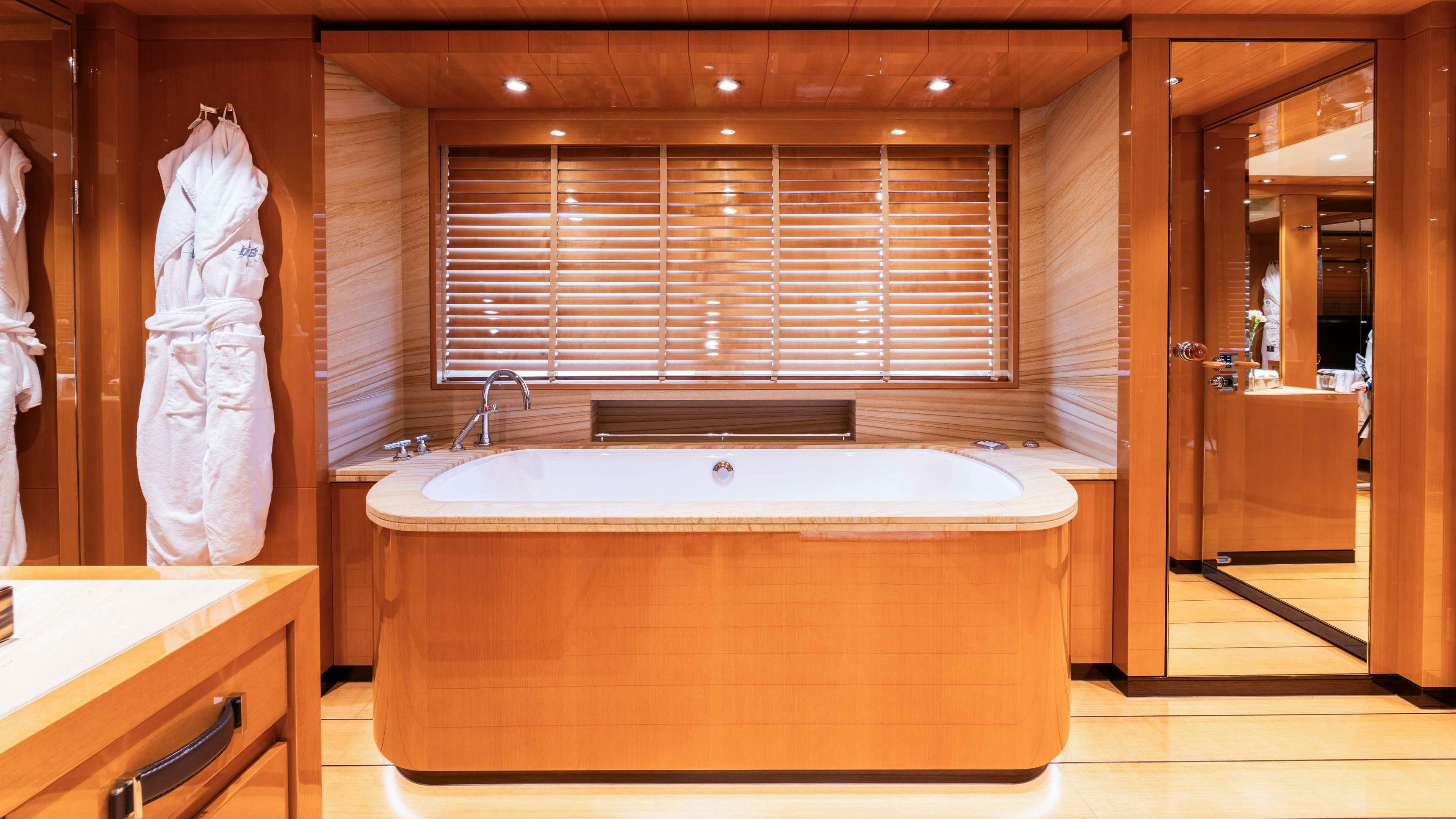 a bathroom with a large tub aboard DEEP BLUE Yacht for Charter