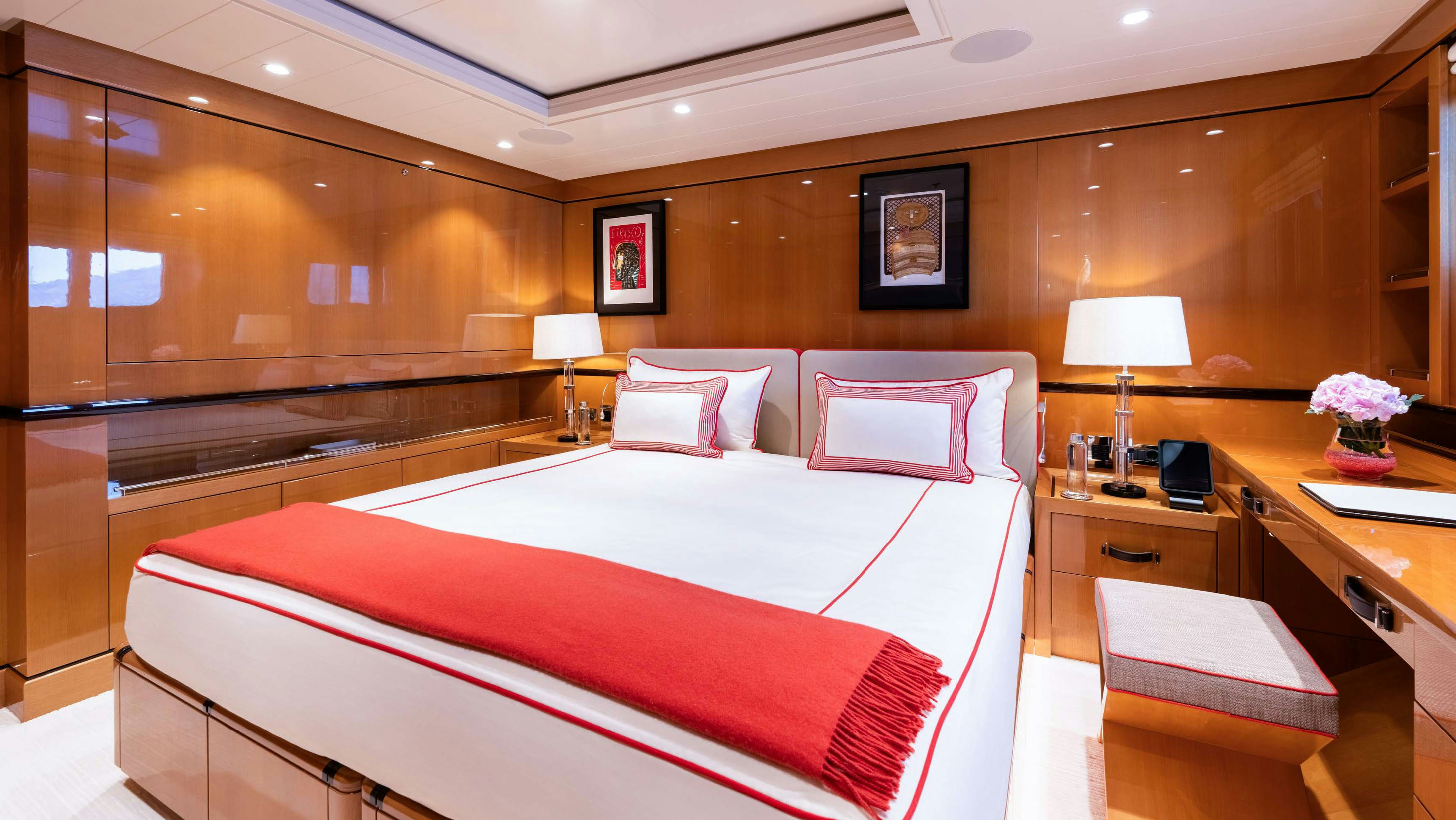 a bed in a hotel room aboard DEEP BLUE Yacht for Charter