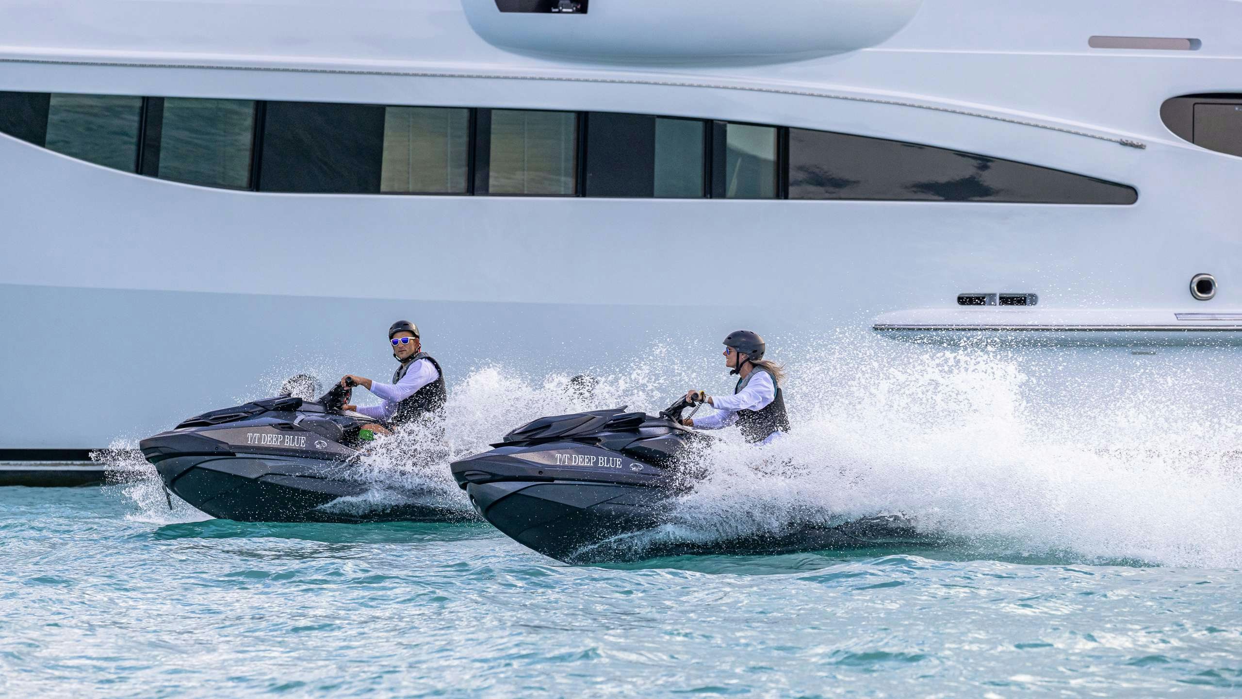 a couple of people on a boat aboard DEEP BLUE Yacht for Charter