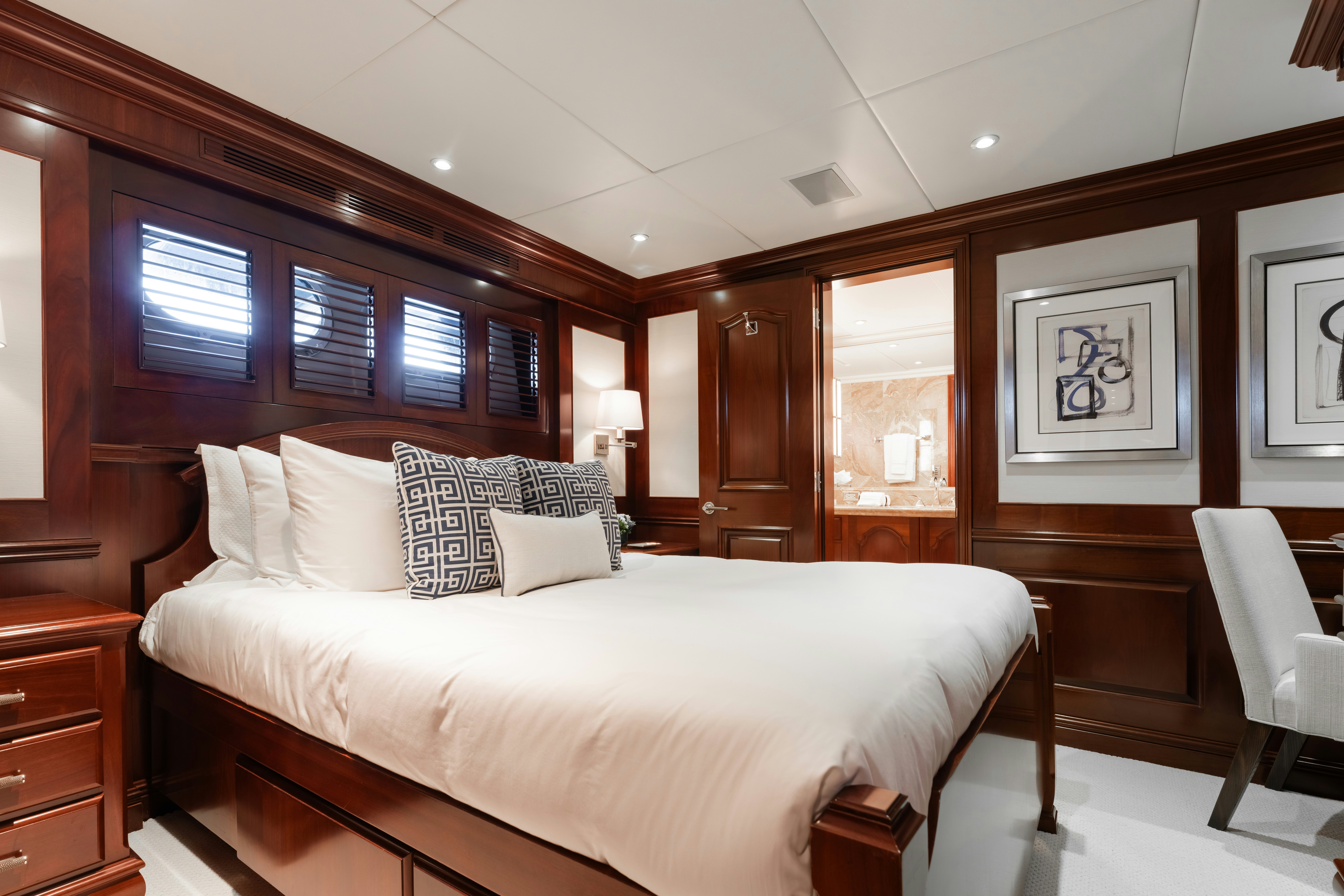 a large bed in a room aboard SUMMERDANCE Yacht for Sale
