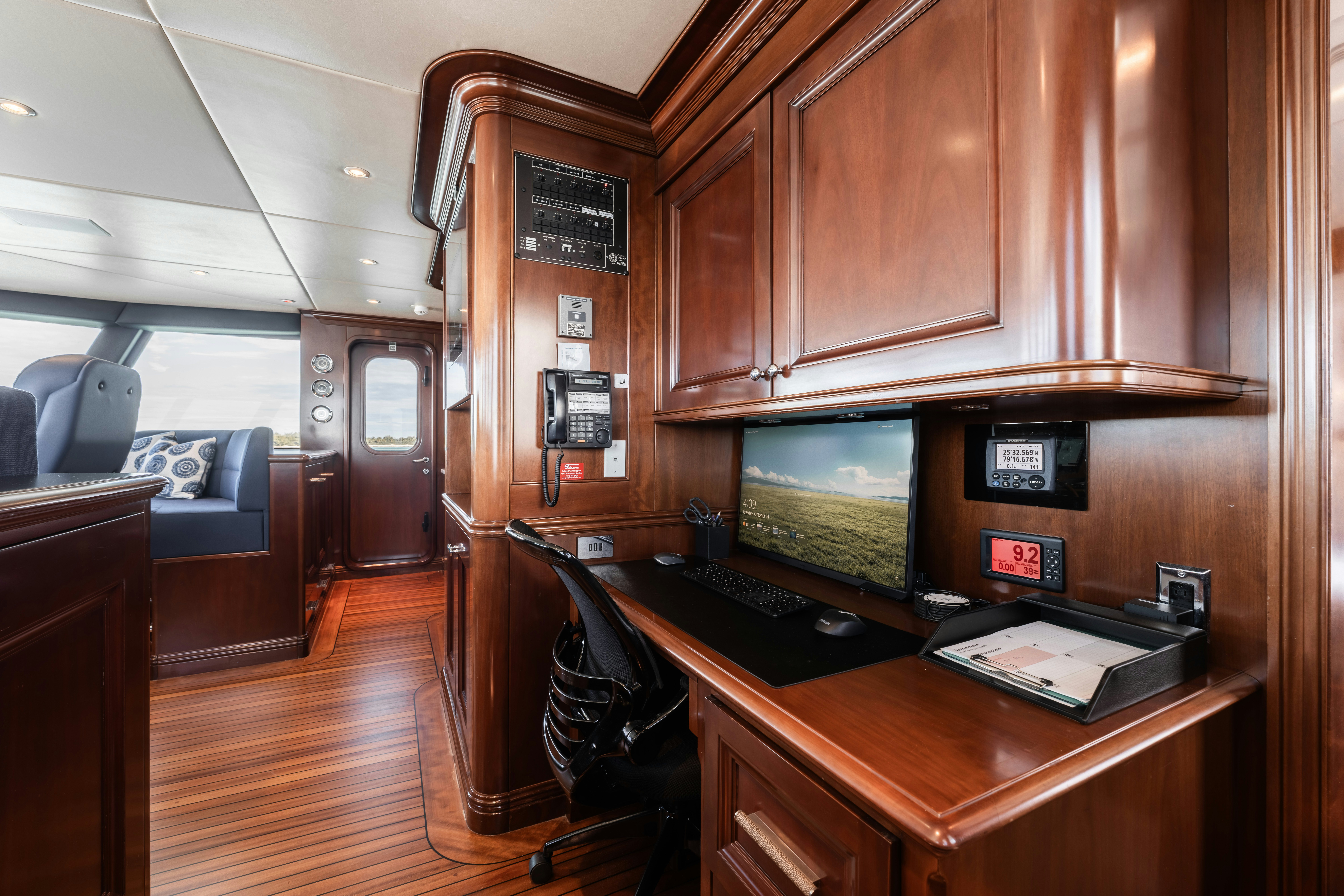 a room with a desk and computer aboard SUMMERDANCE Yacht for Sale