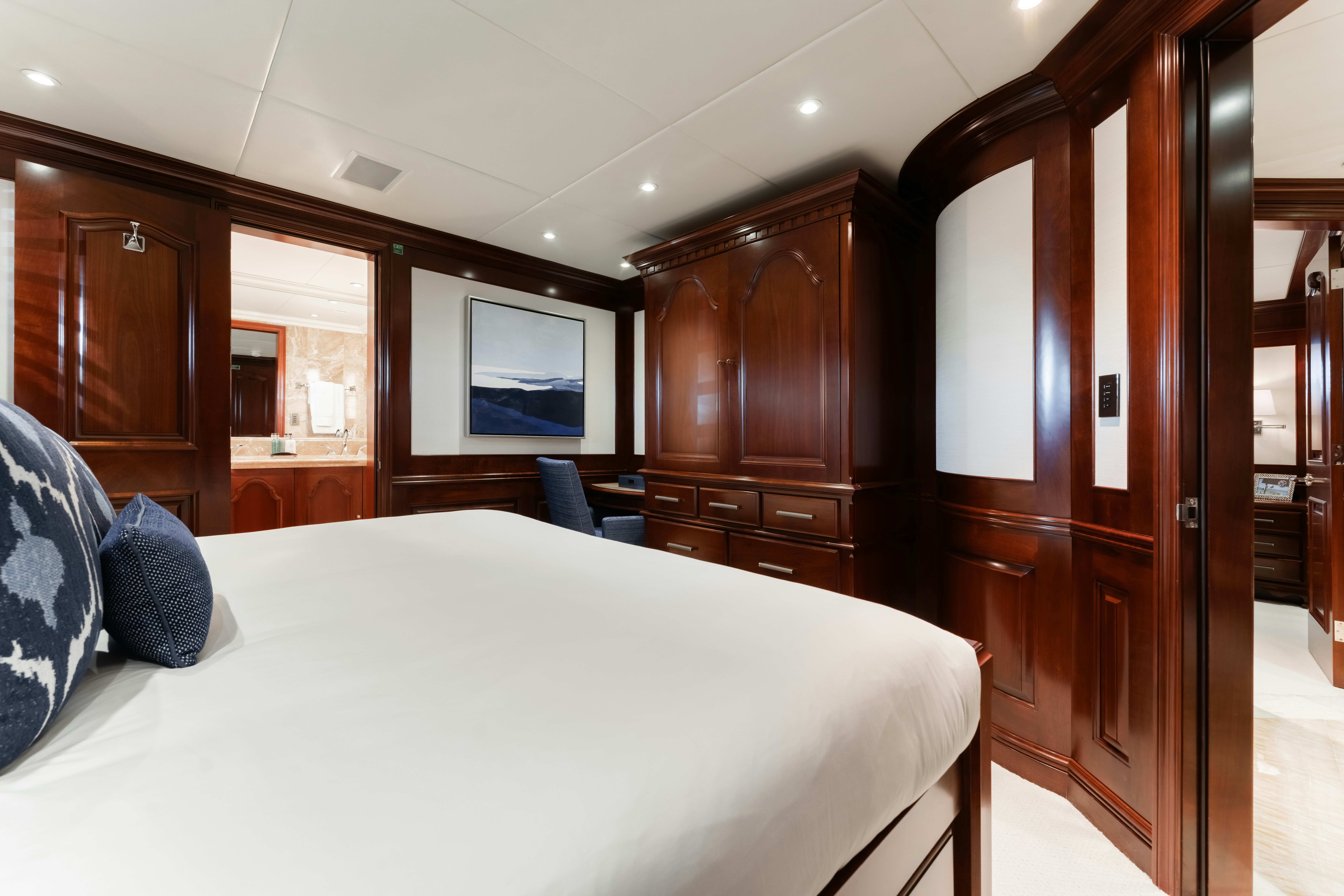 a bed in a room aboard SUMMERDANCE Yacht for Sale