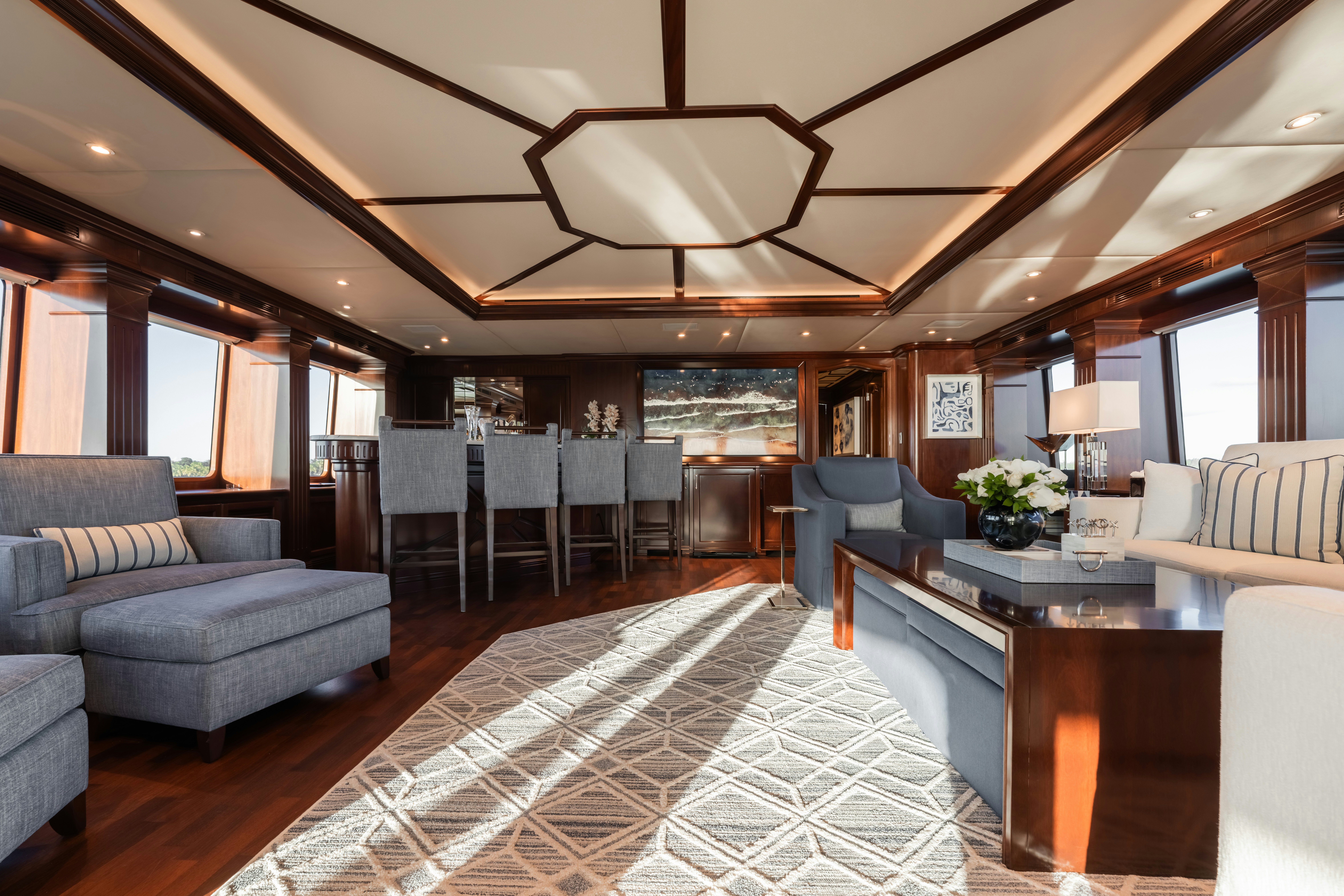 a large room with a large chandelier aboard SUMMERDANCE Yacht for Sale