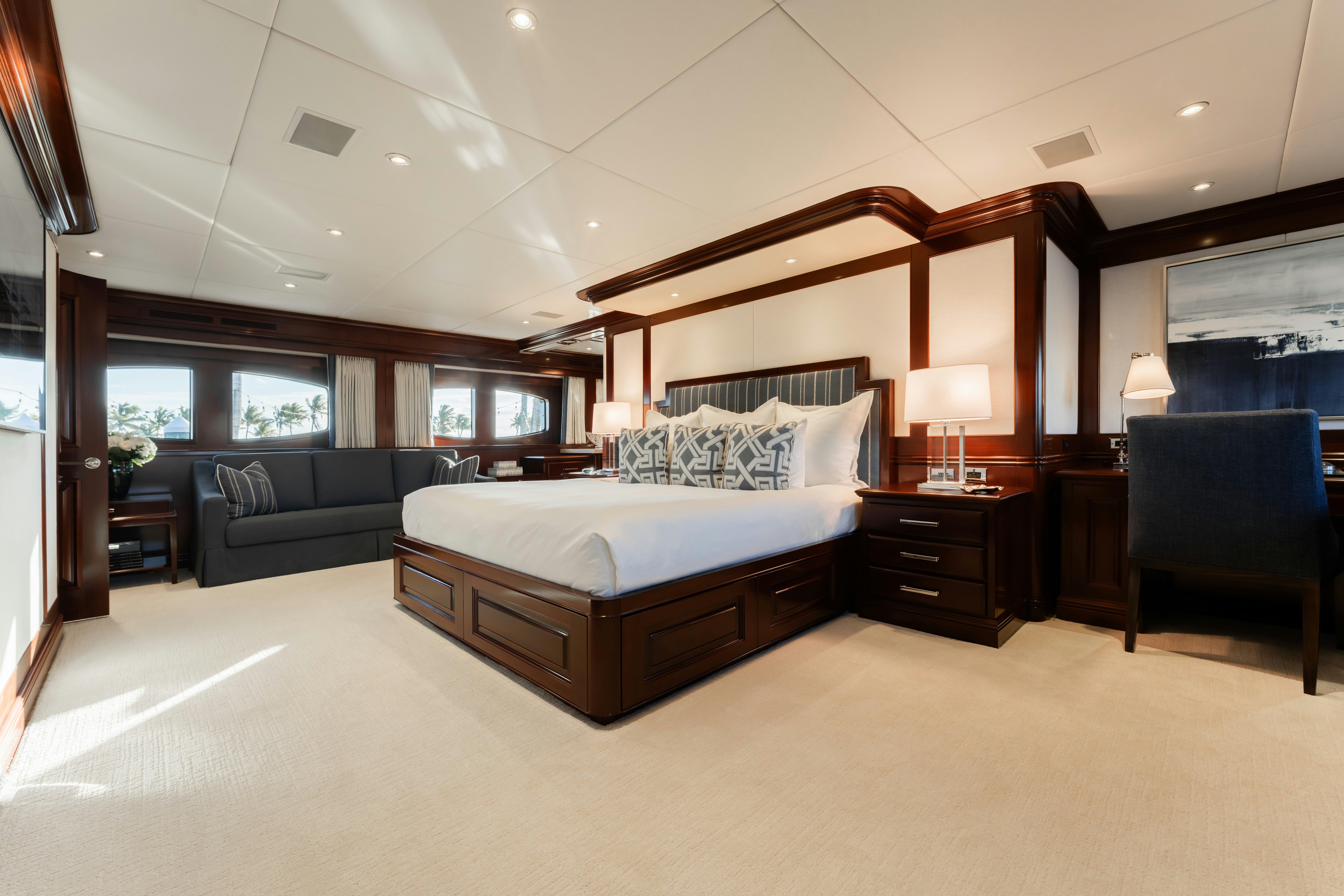 a large bedroom with a large bed aboard SUMMERDANCE Yacht for Charter