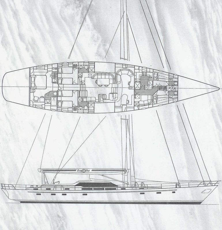 diagram, engineering drawing aboard SORCERER II Yacht for Sale