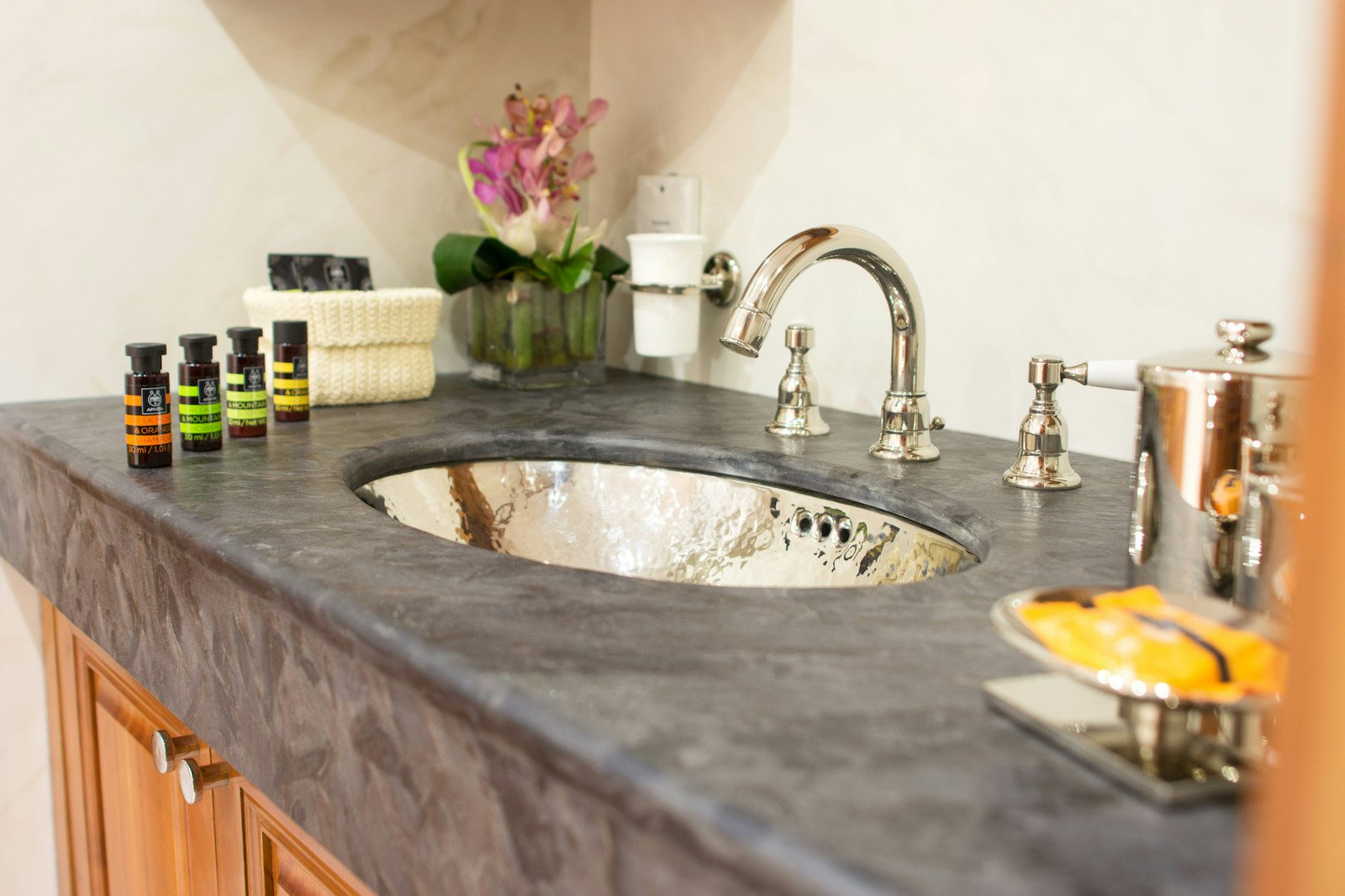 a kitchen counter with a sink aboard PARVATI Yacht for Sale