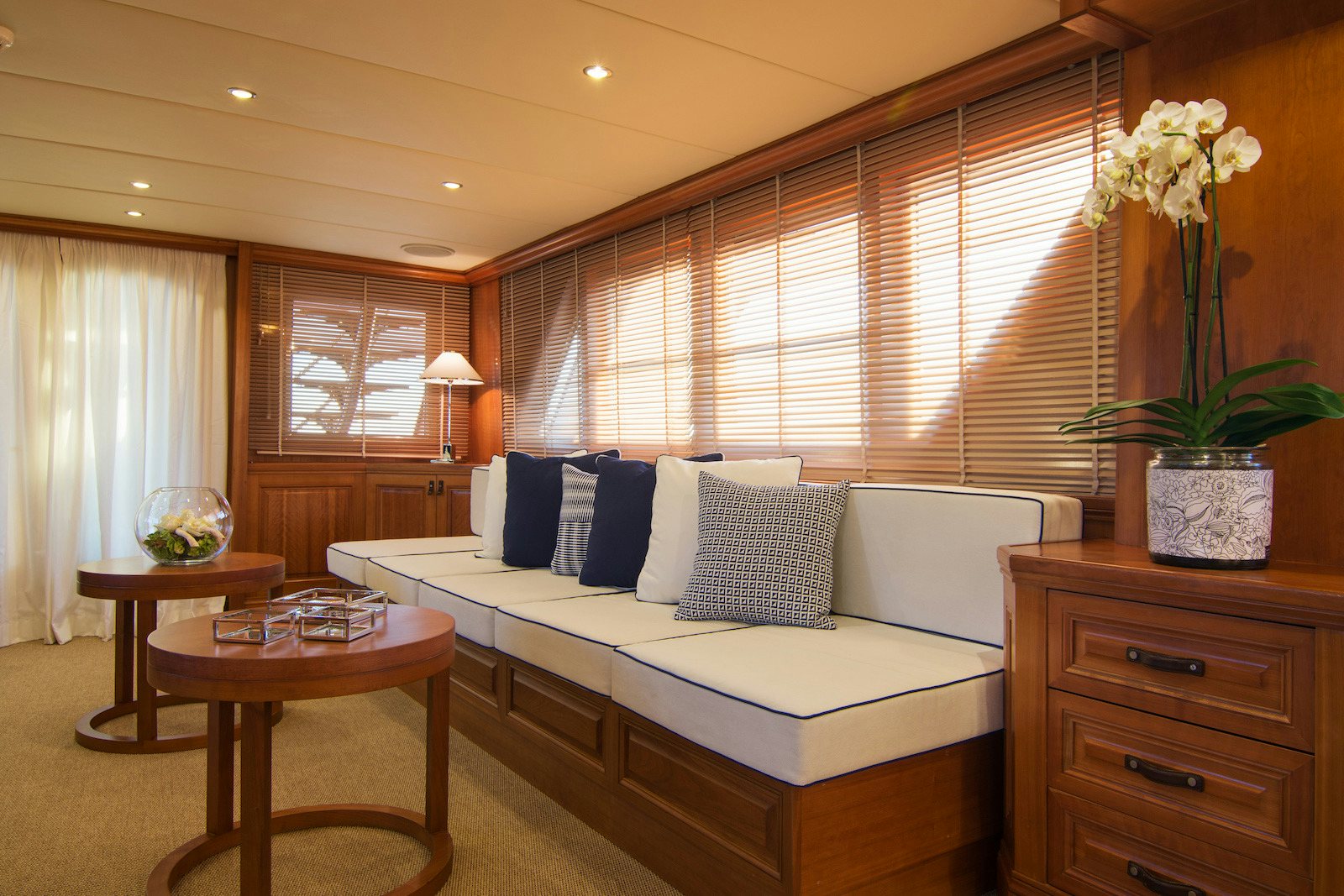a bed in a room aboard PARVATI Yacht for Sale
