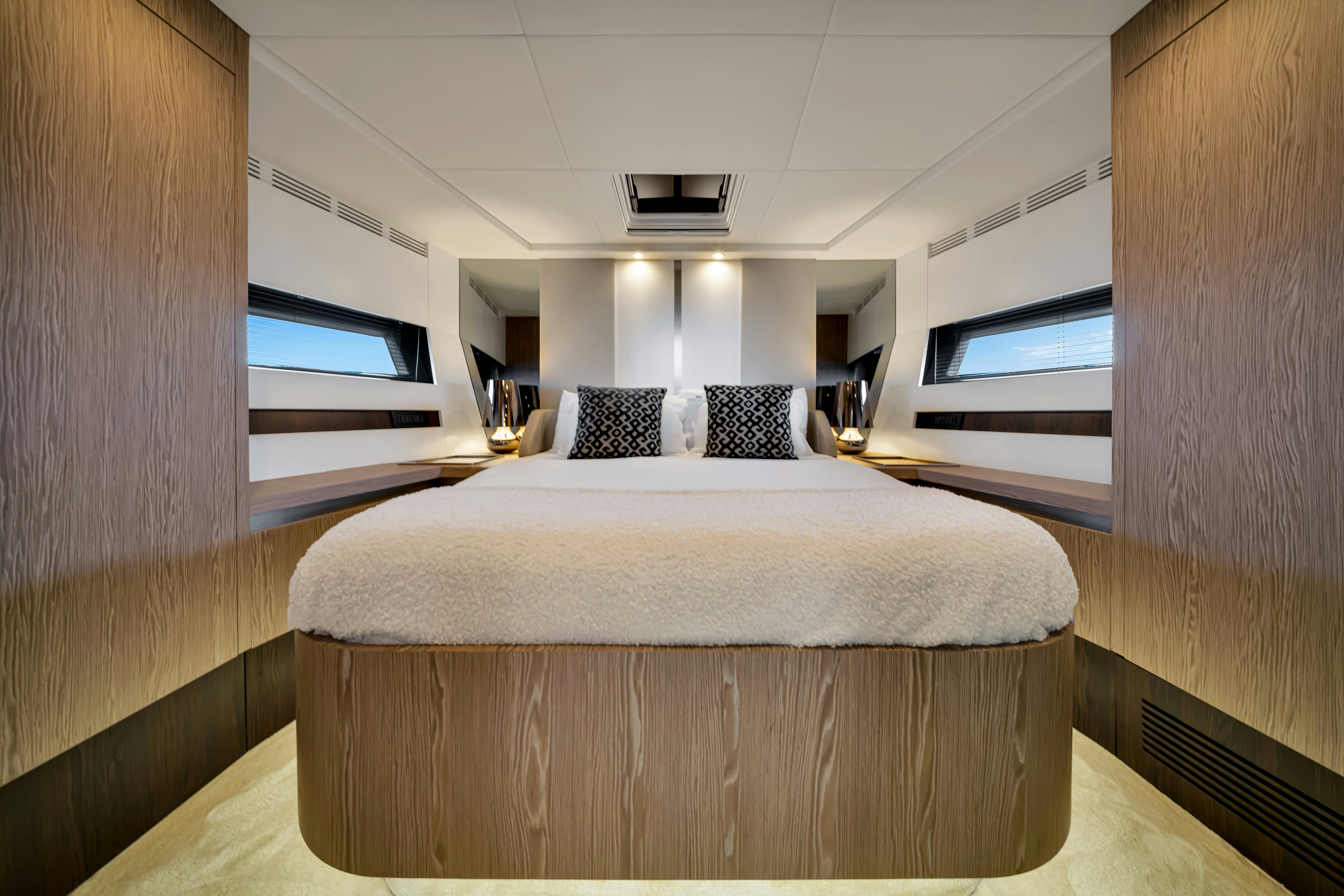 a bed in a room aboard AMF Yacht for Sale