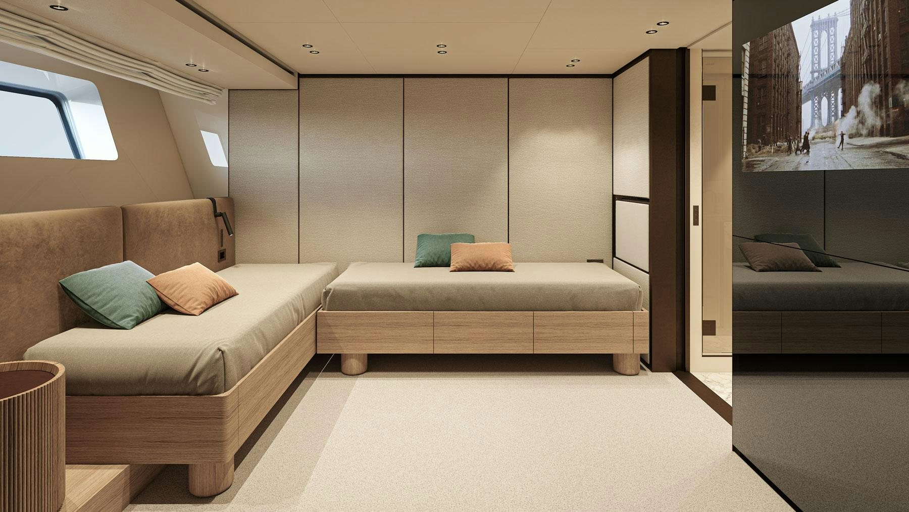 a room with a couch and a table aboard AKIRA Yacht for Charter