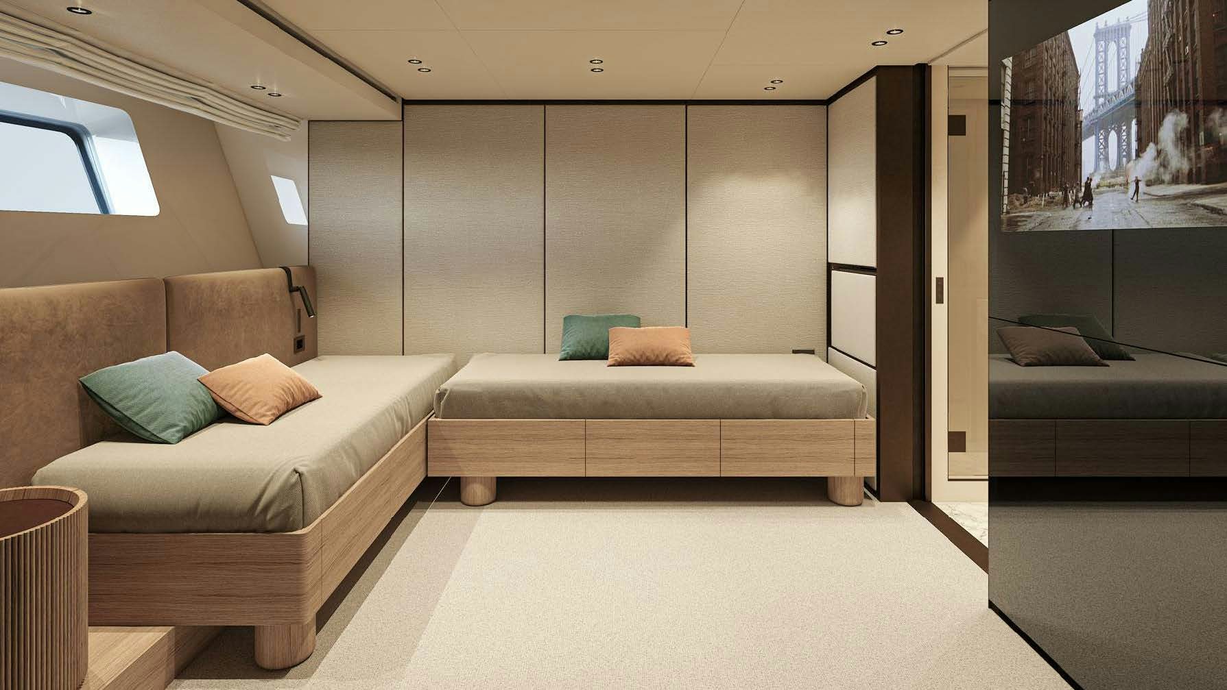 a room with a couch and a table aboard AKIRA Yacht for Charter