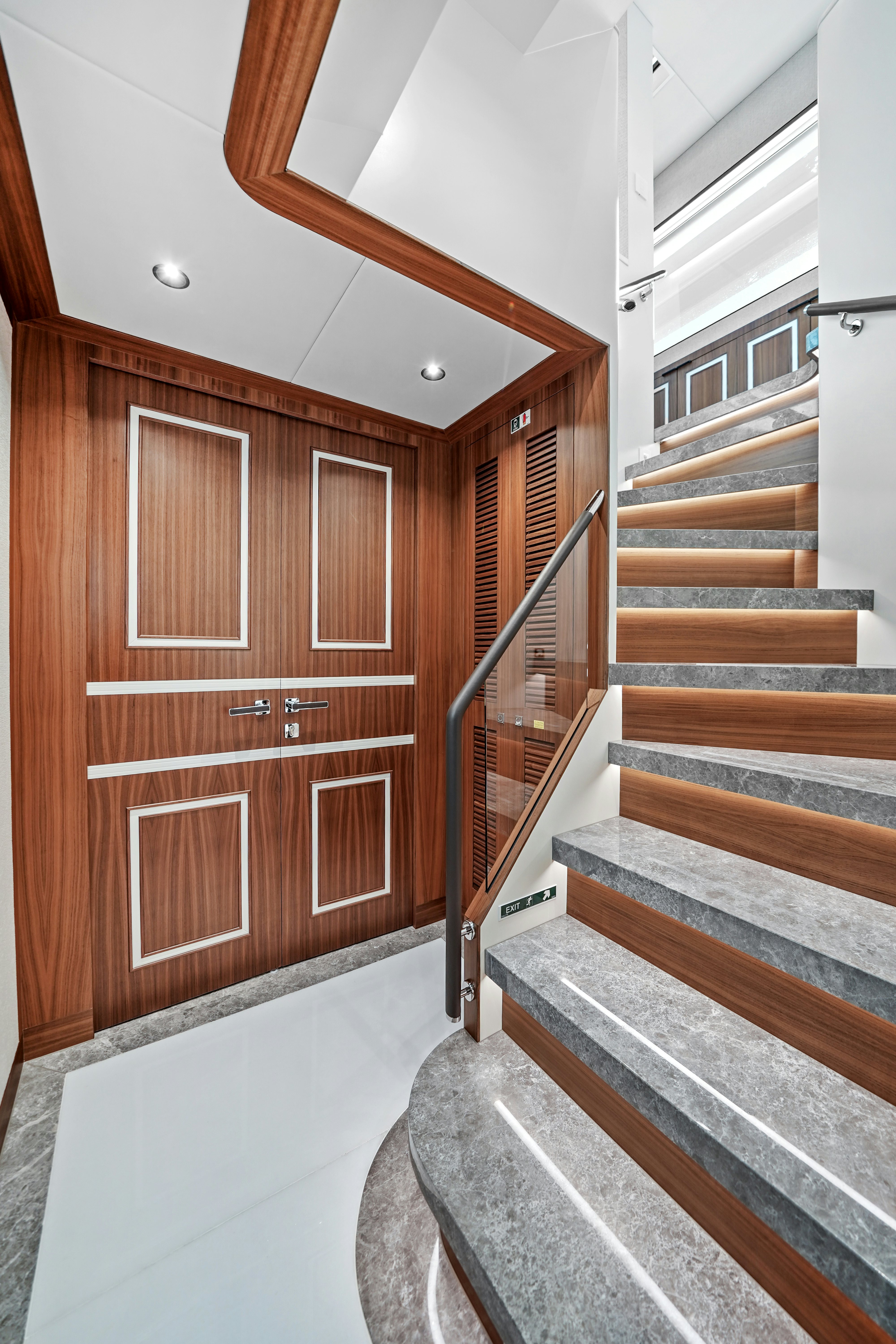 a wooden door leading to a room aboard MISS MICHELLE Yacht for Sale
