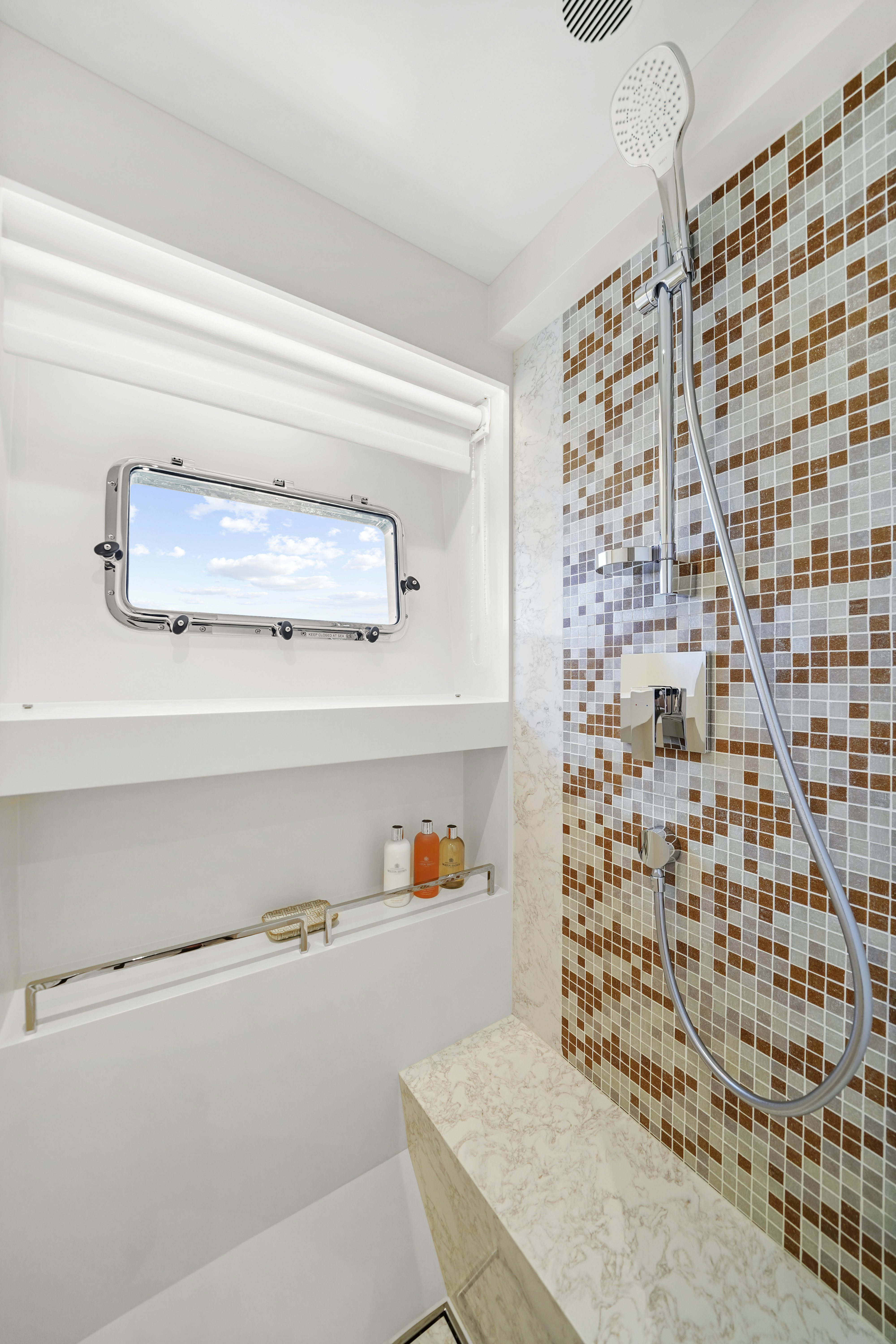 a shower unit in a bathroom aboard MISS MICHELLE Yacht for Sale