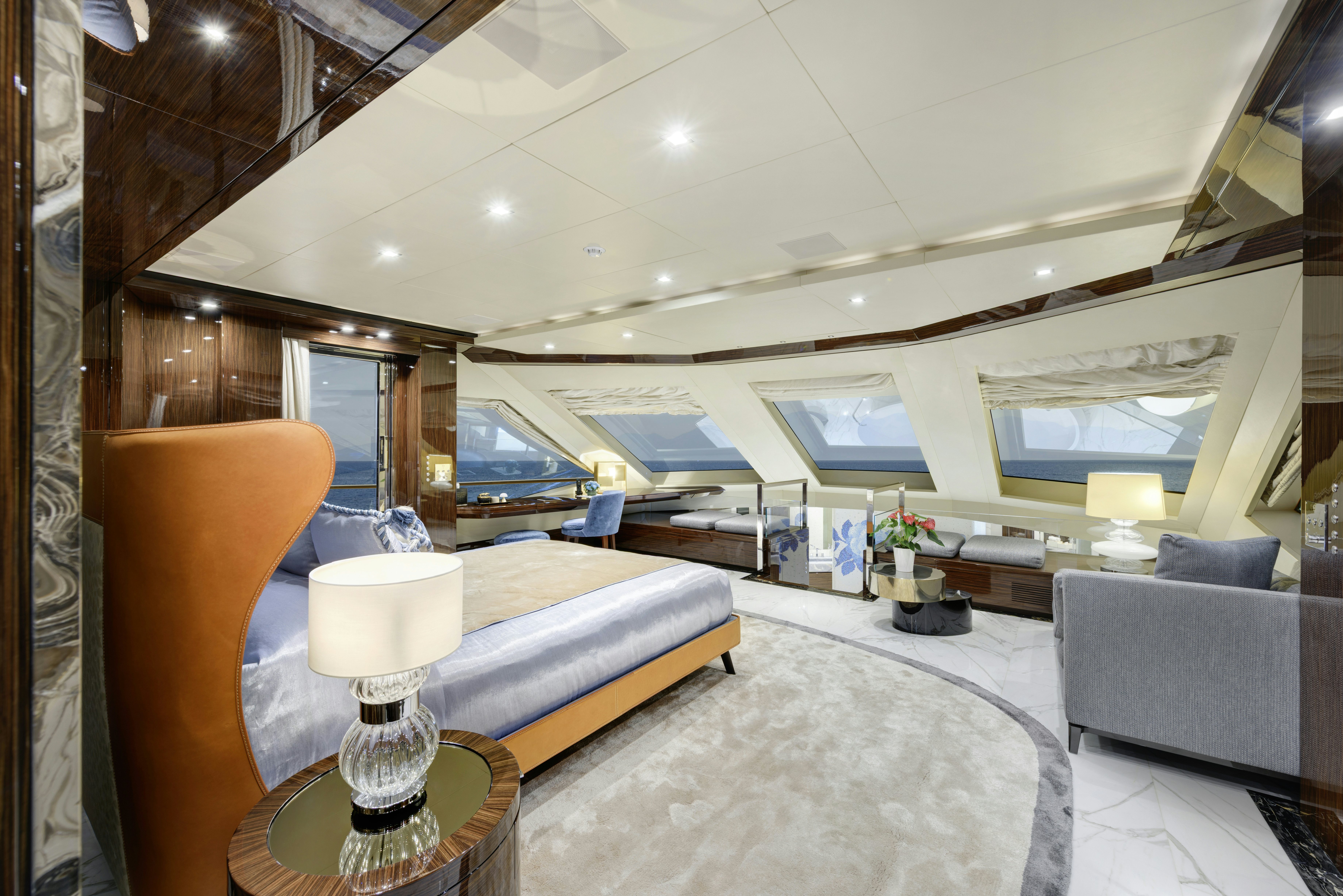 a modern looking living room aboard SERENITY Yacht for Sale