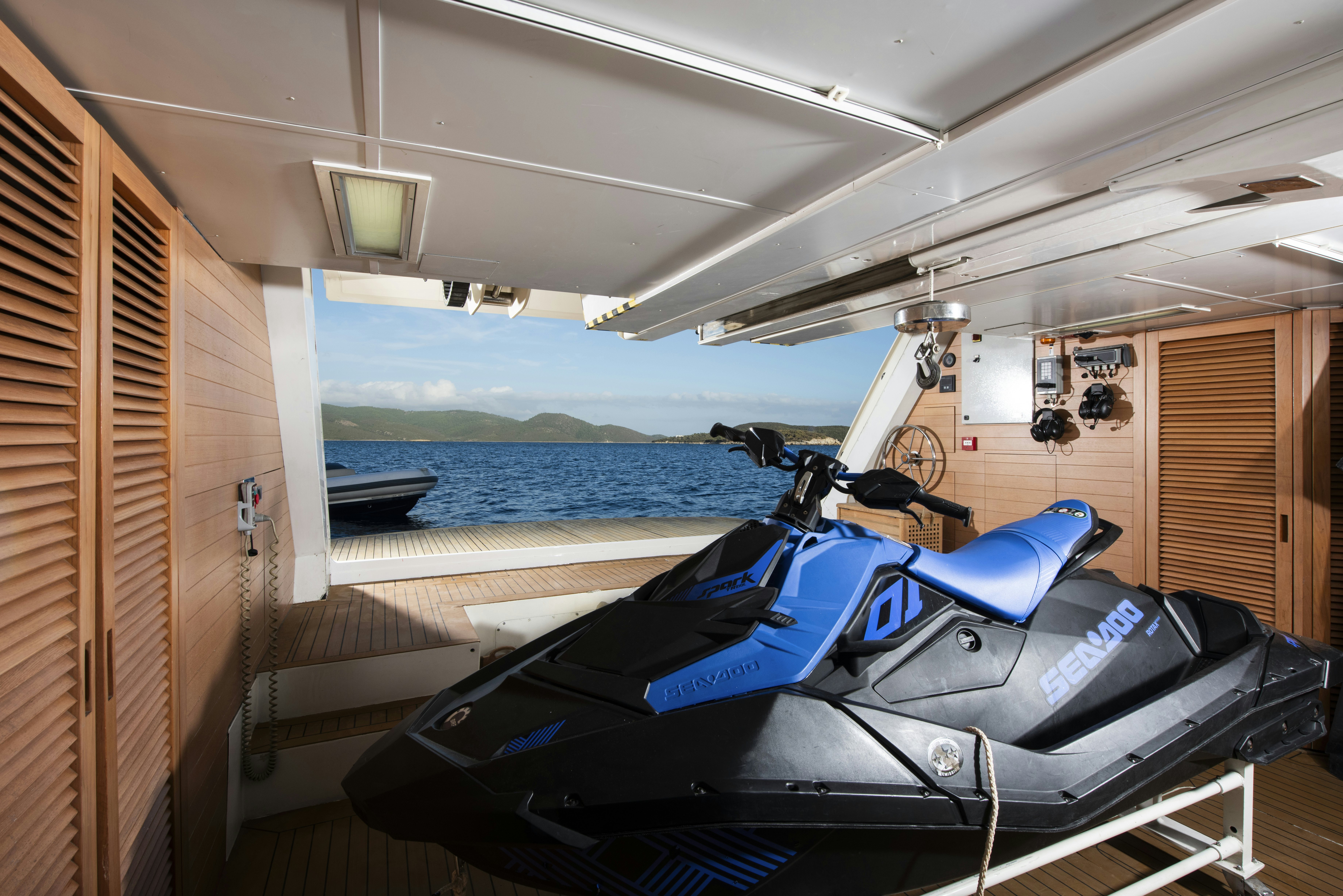 a jet ski on a boat aboard SERENITY Yacht for Sale