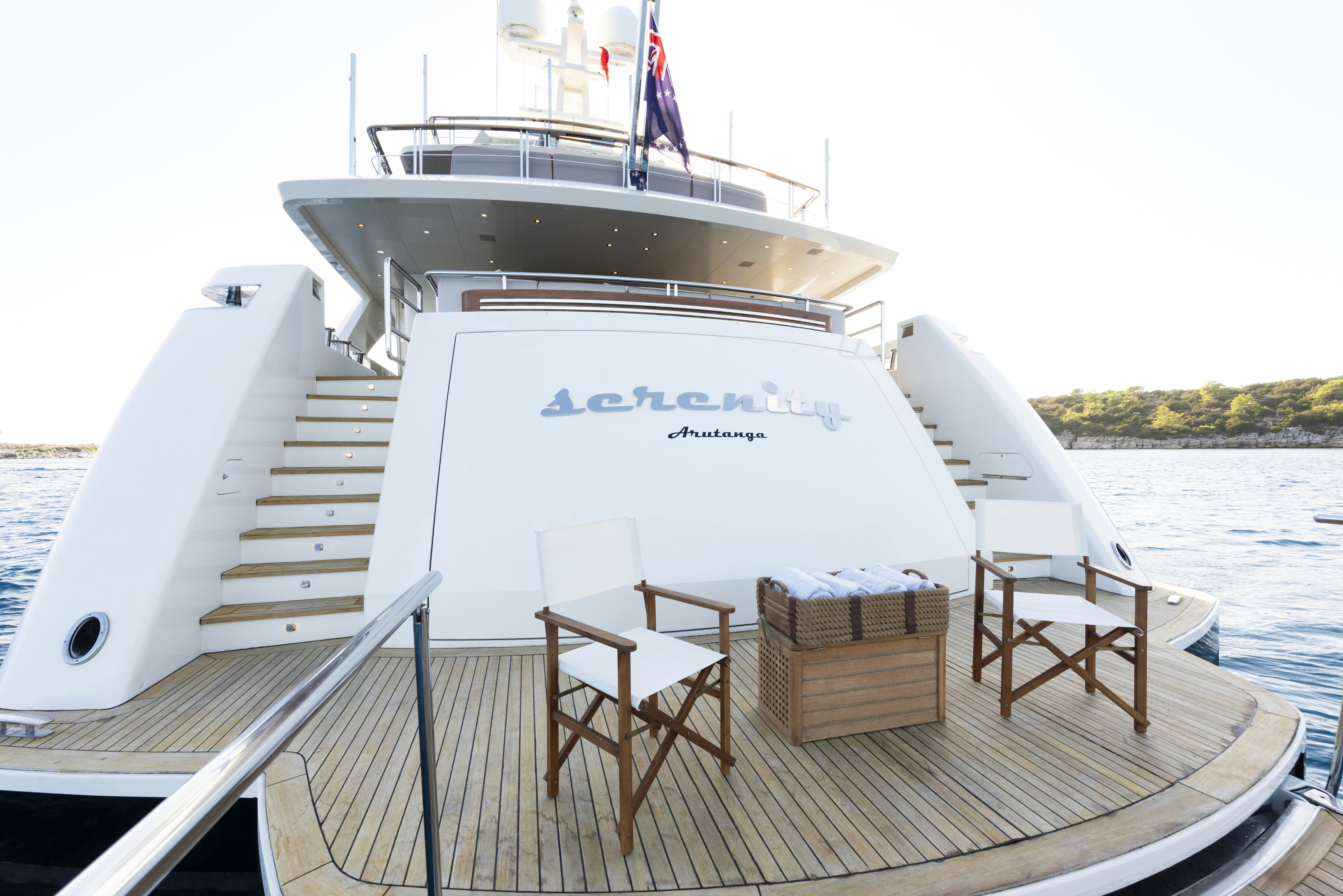 a boat on a dock aboard SERENITY Yacht for Sale