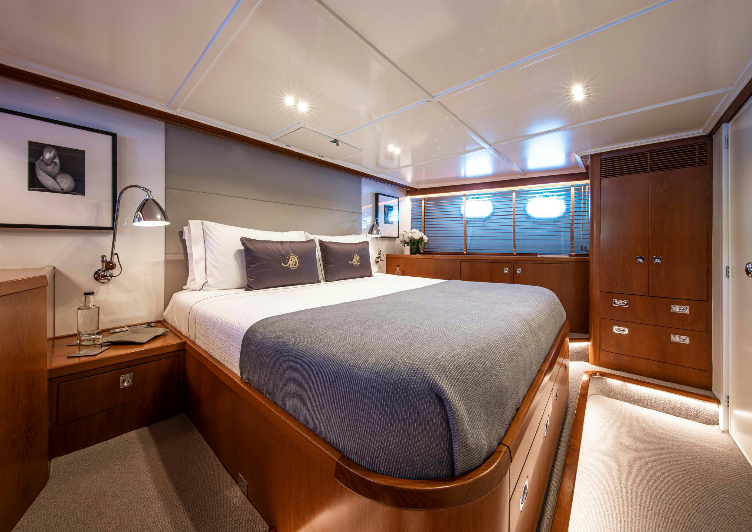 a bed in a room aboard HEAVENLY DAZE Yacht for Charter