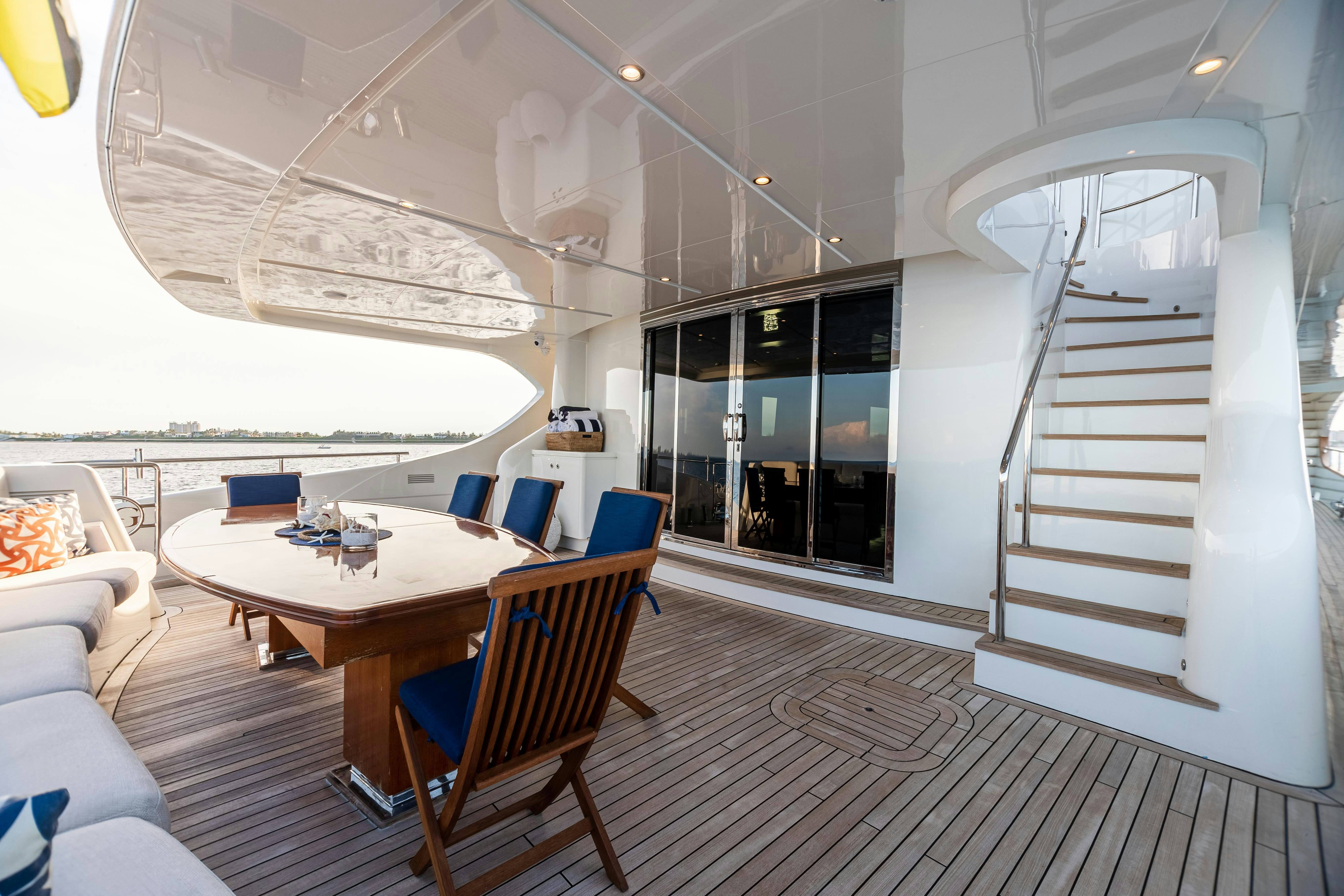 a room with a table chairs and a large window aboard SWEET CAROLINE Yacht for Charter
