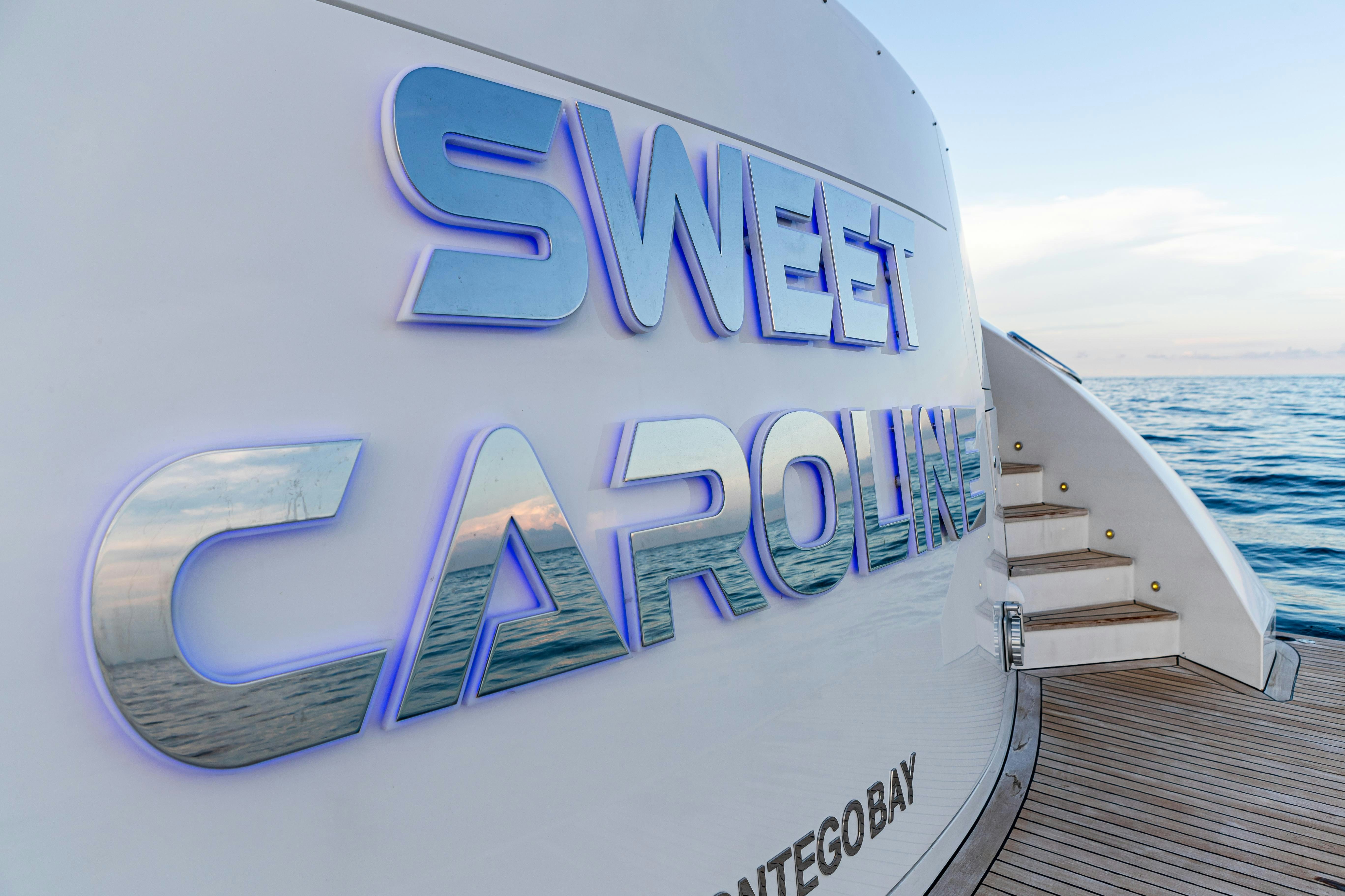 a sign on a boat aboard SWEET CAROLINE Yacht for Charter