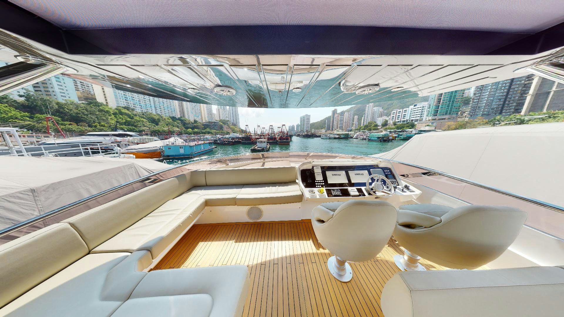 a view of a city from the deck of a boat aboard A & K Yacht for Sale