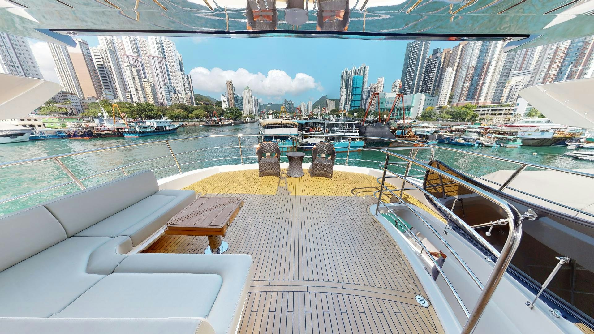 a boat in a harbor aboard A & K Yacht for Sale