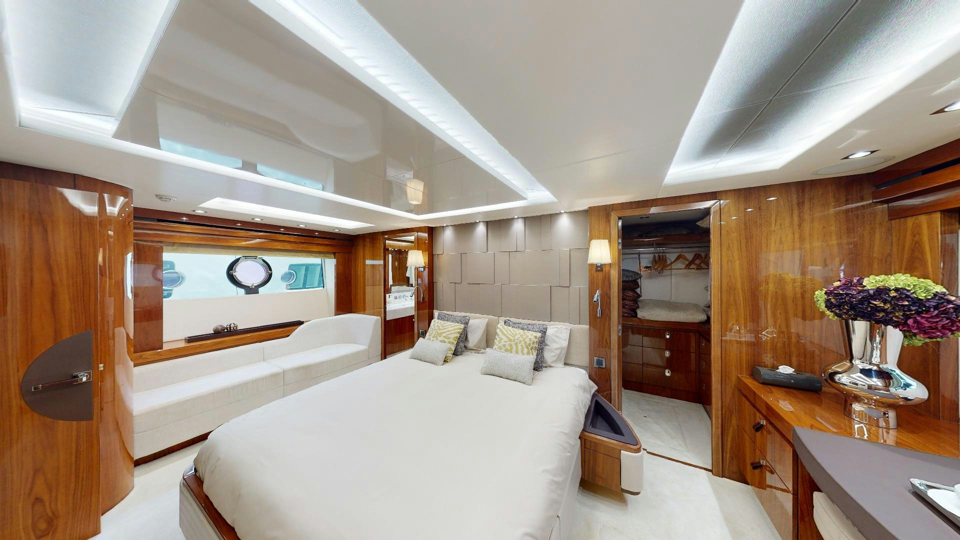 a room with two beds aboard A & K Yacht for Sale