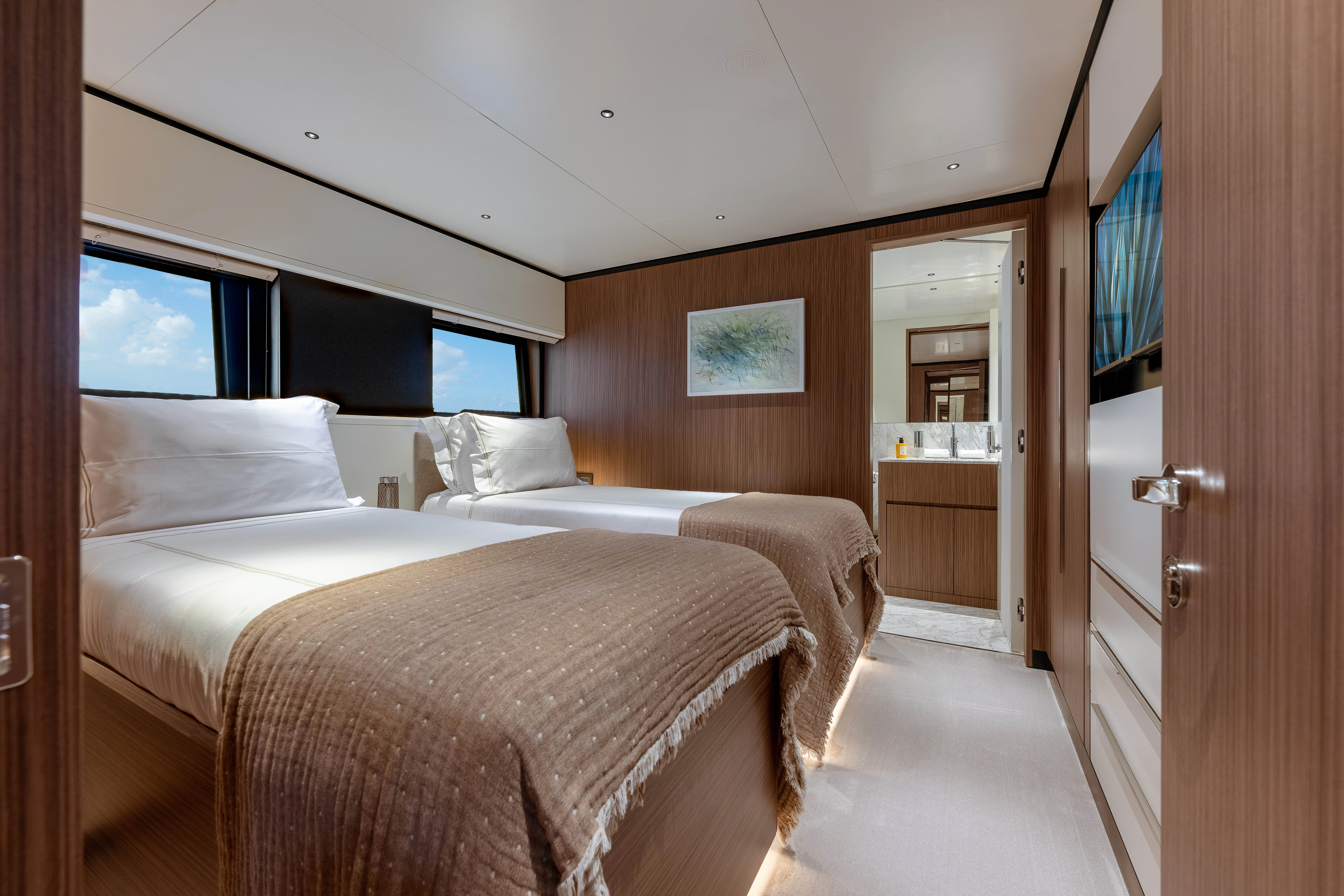 a room with two beds aboard ANDREIKA V Yacht for Charter