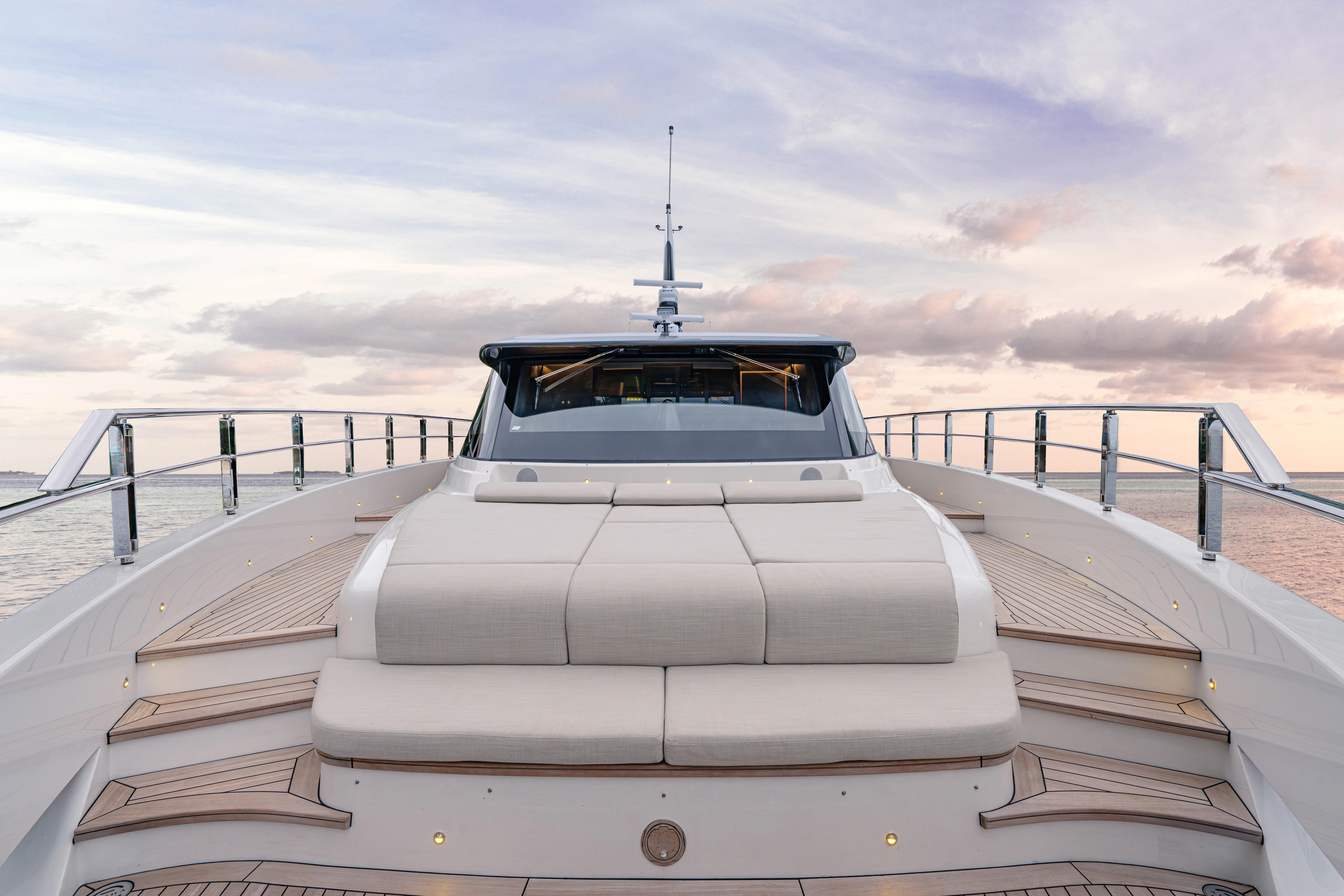 a white boat on a bridge aboard ANDREIKA V Yacht for Charter