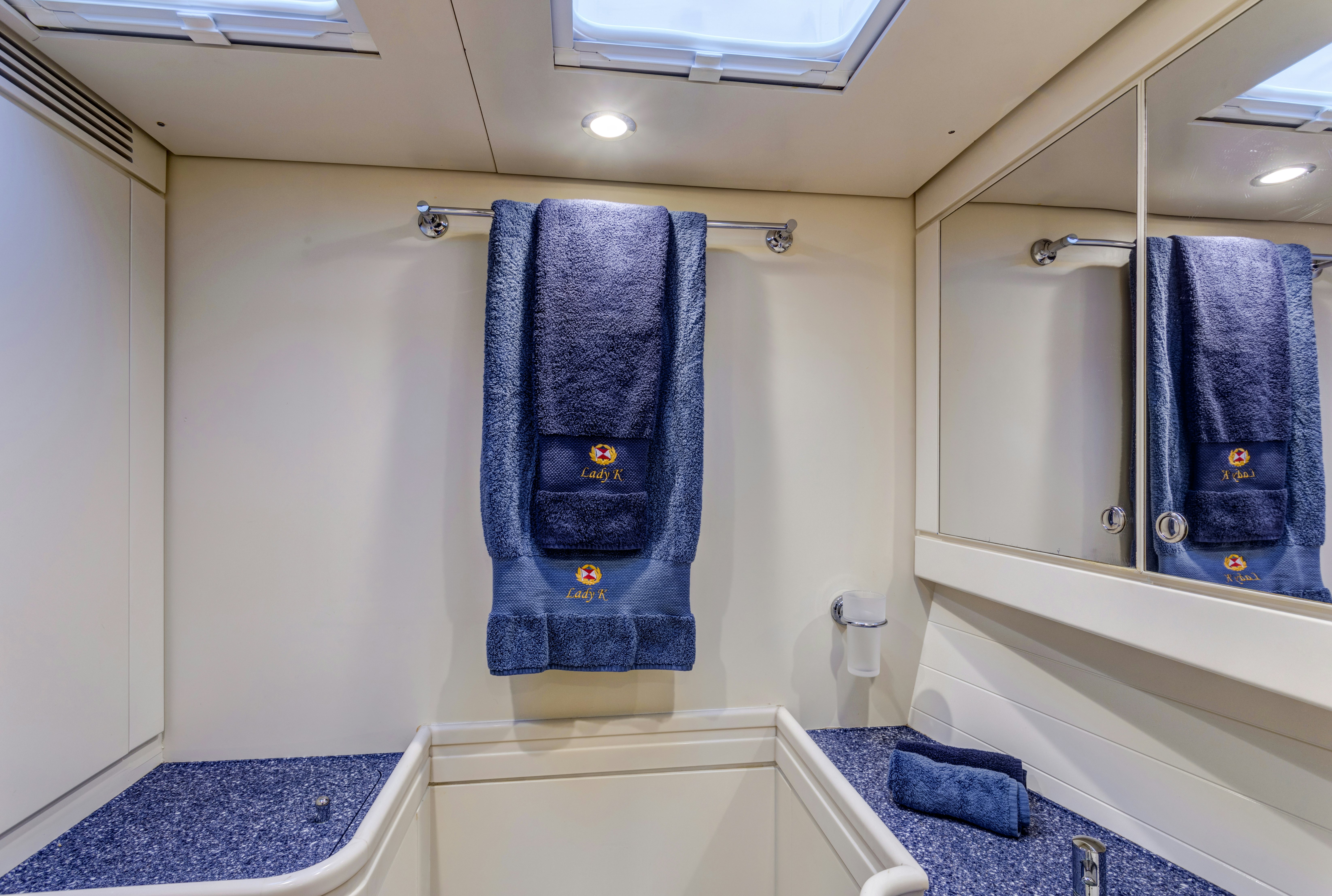a towel on a rack aboard LADY K Yacht for Sale