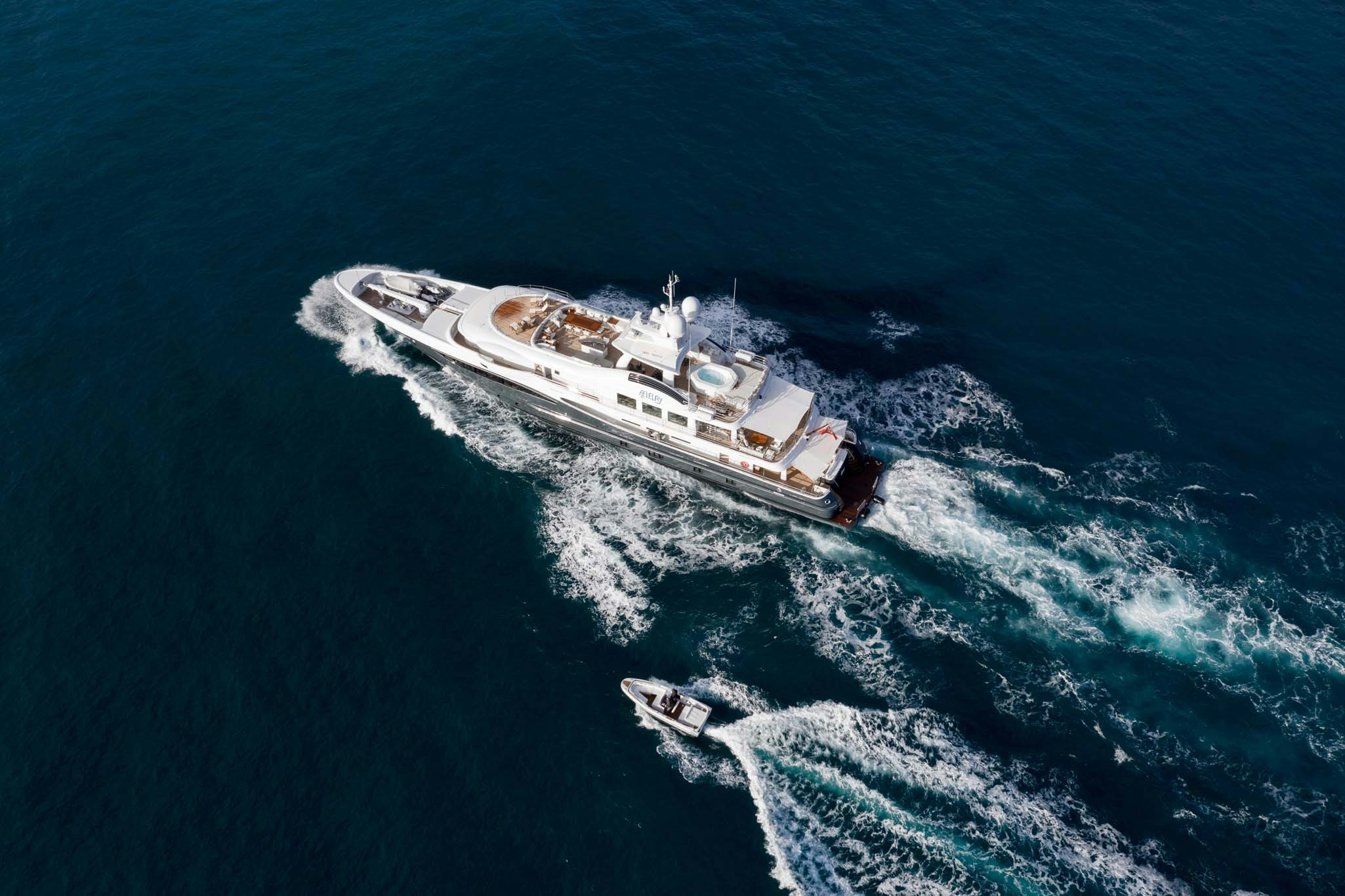 a ship in the ocean aboard REVELRY Yacht for Charter
