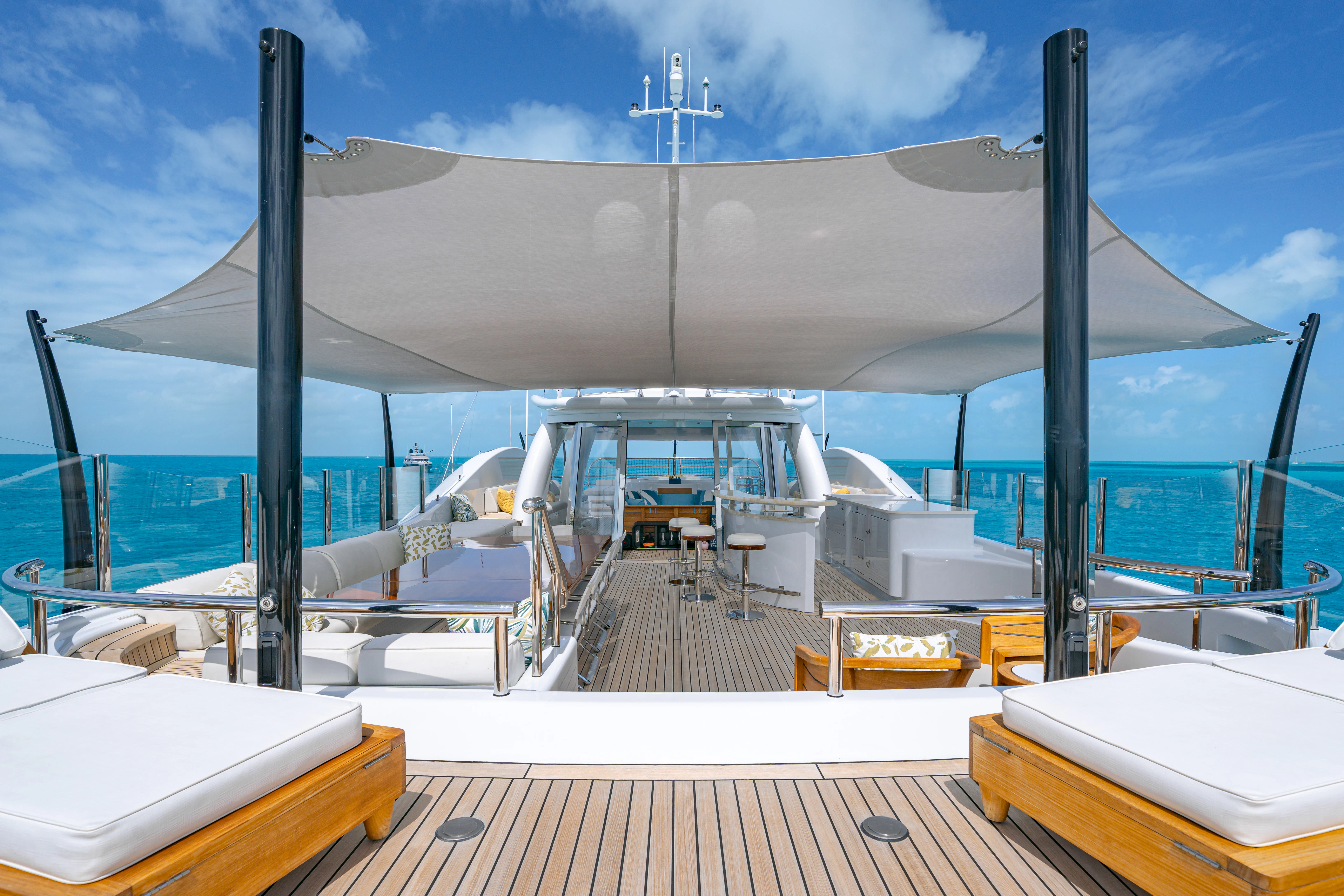 a large ship in a harbor aboard REVELRY Yacht for Charter