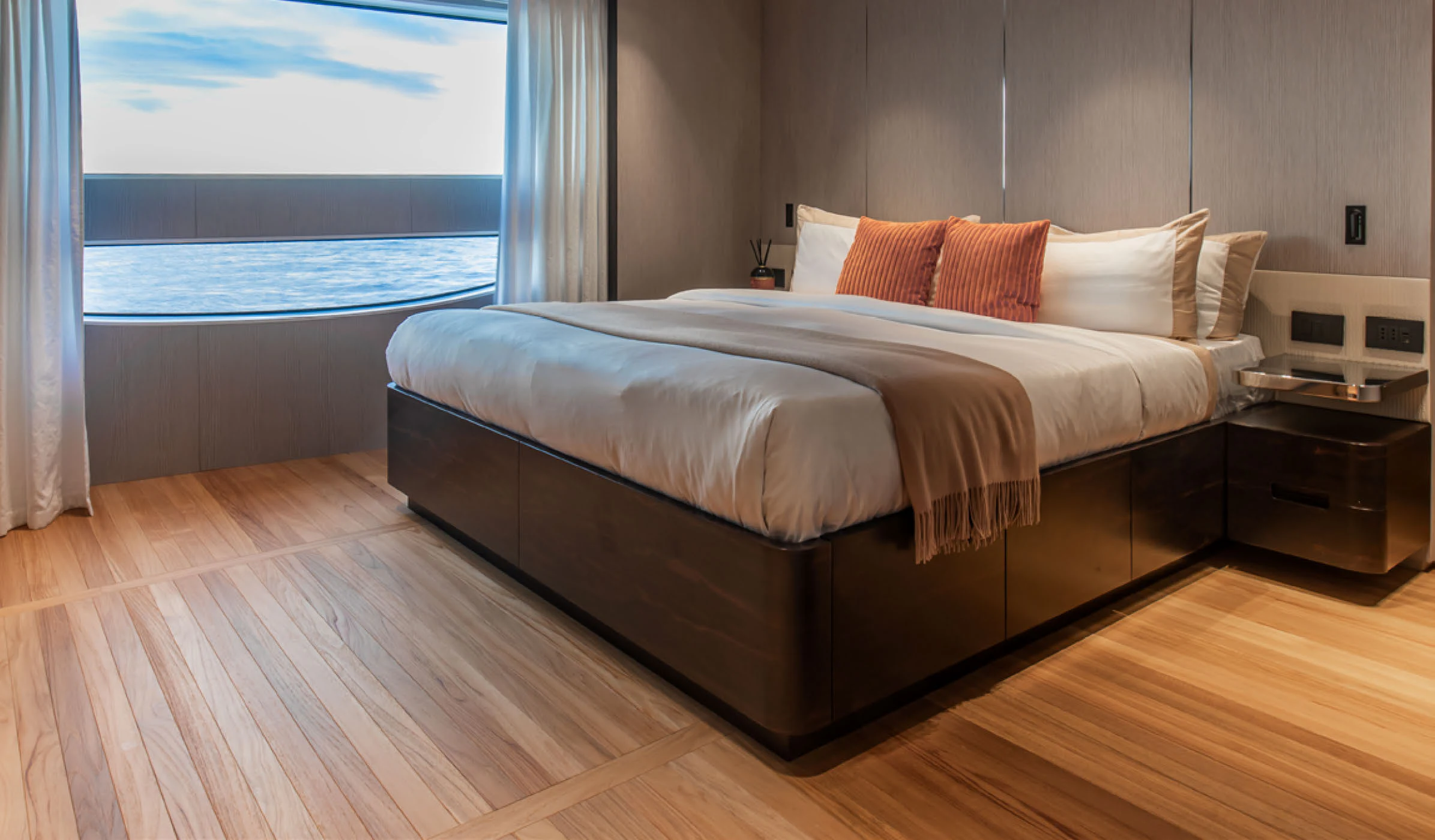 a bed in a room aboard CADA DIA Yacht for Charter