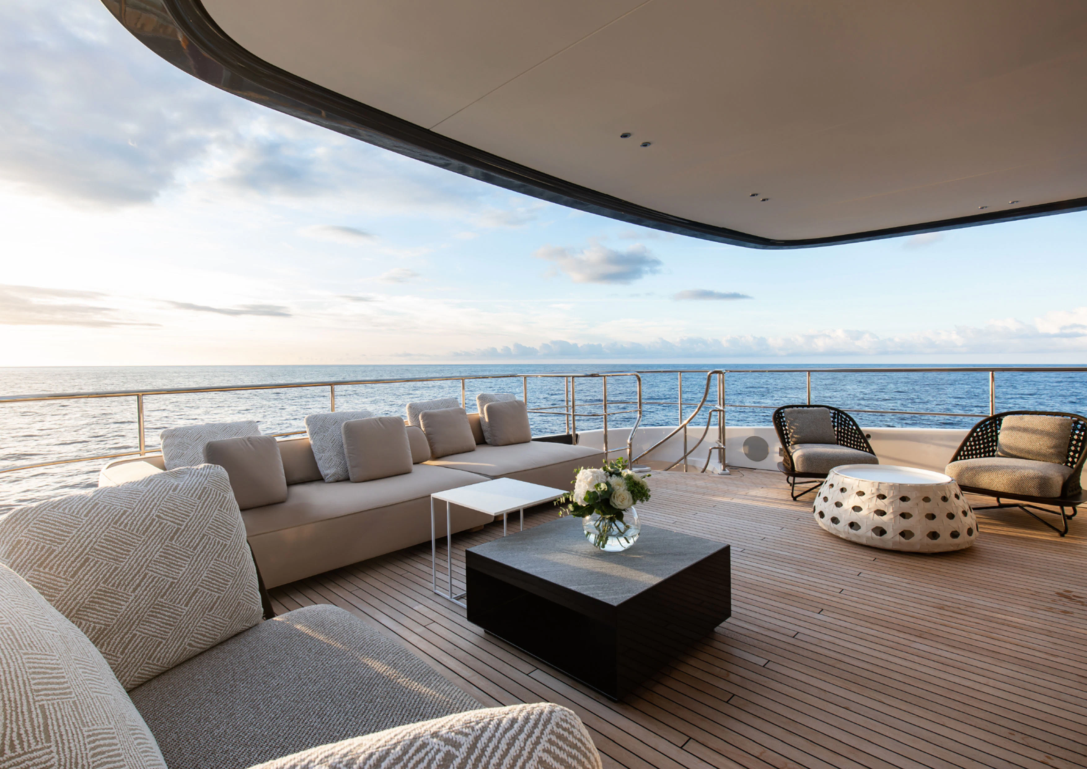 a large living room with a large ocean view aboard CADA DIA Yacht for Charter