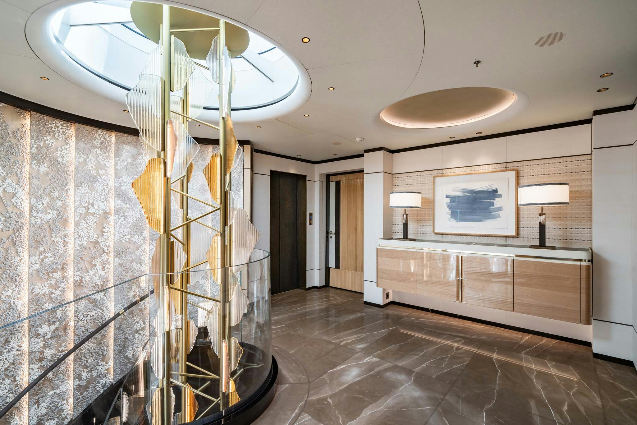 a room with a glass wall and a glass door aboard MALIA Yacht for Charter