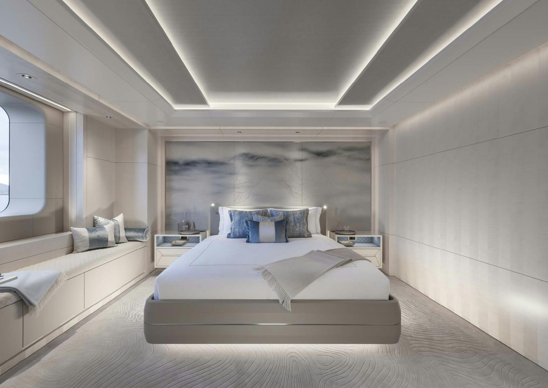 a room with a bed and a couch aboard H3 Yacht for Sale