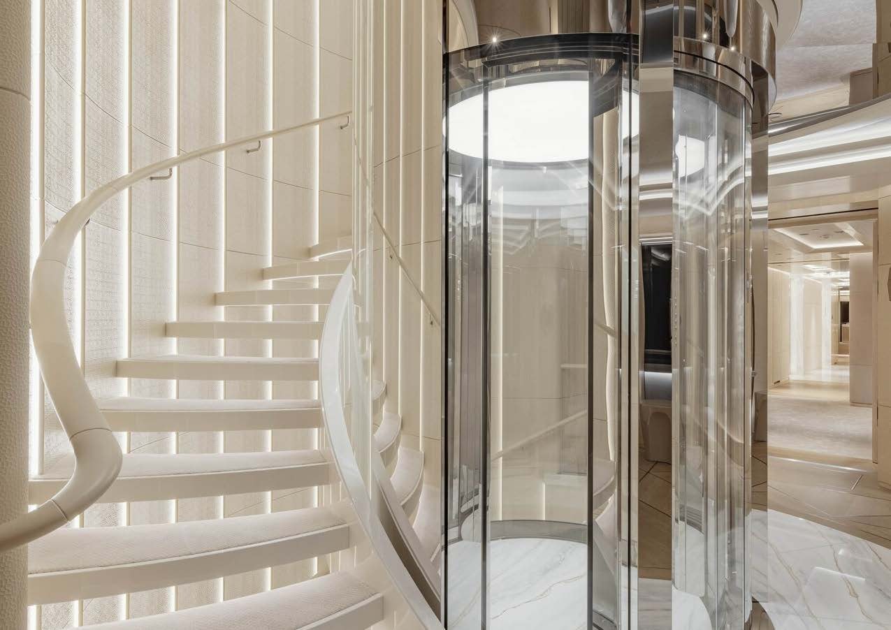 a large glass display case aboard H3 Yacht for Sale