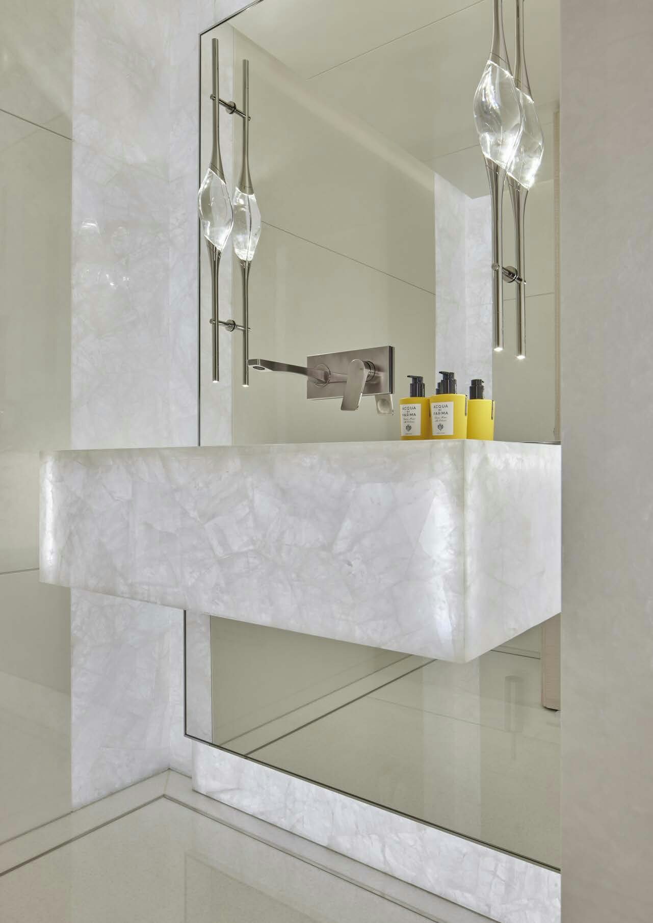 a bathroom with a large white counter aboard H3 Yacht for Sale