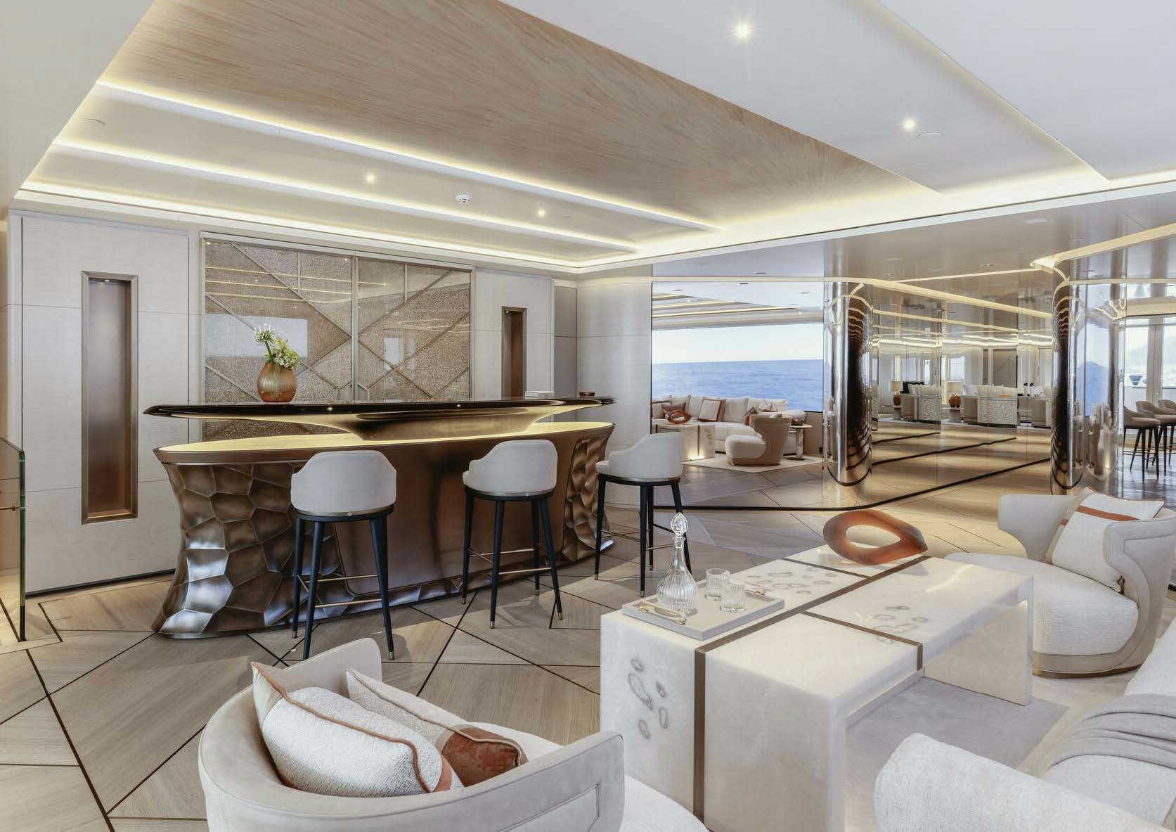 a modern looking living room aboard H3 Yacht for Sale