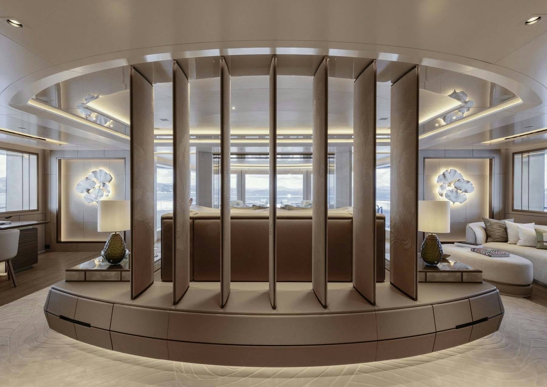 a room with a large mirror aboard H3 Yacht for Sale