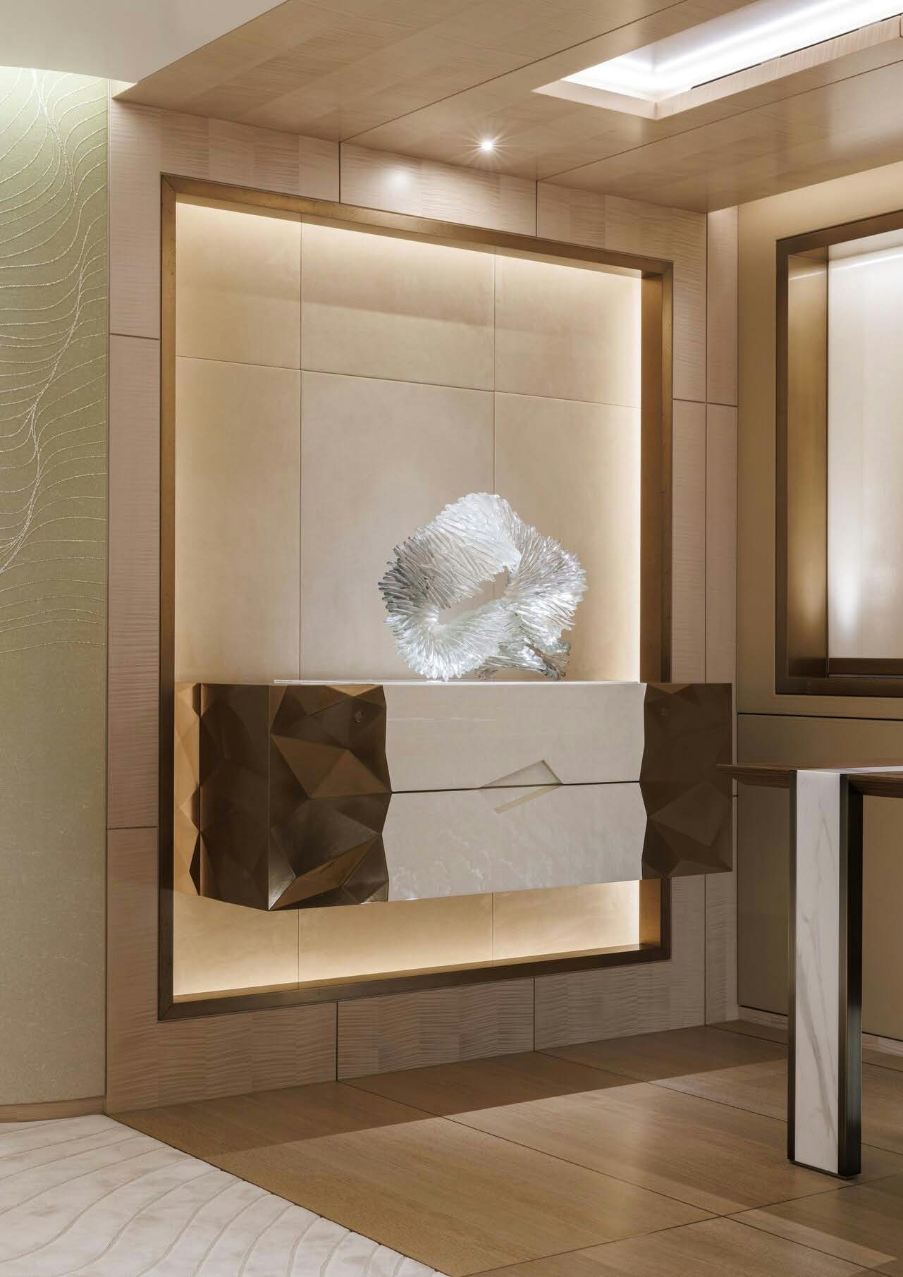 a large mirror in a room aboard H3 Yacht for Sale