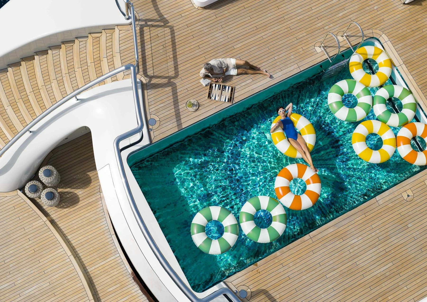 a rug with a bird on it aboard H3 Yacht for Sale
