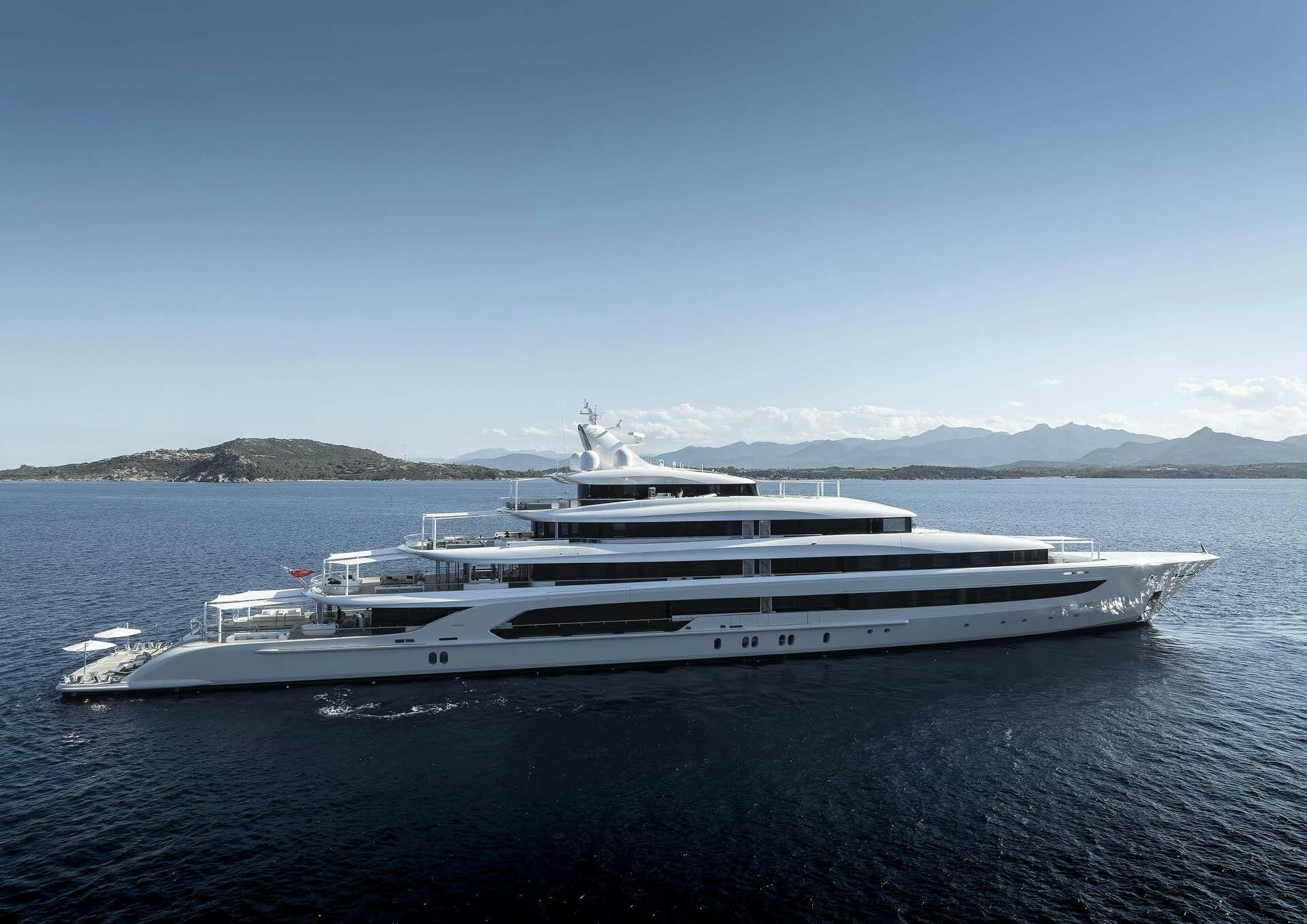 a large white yacht in the water aboard H3 Yacht for Sale