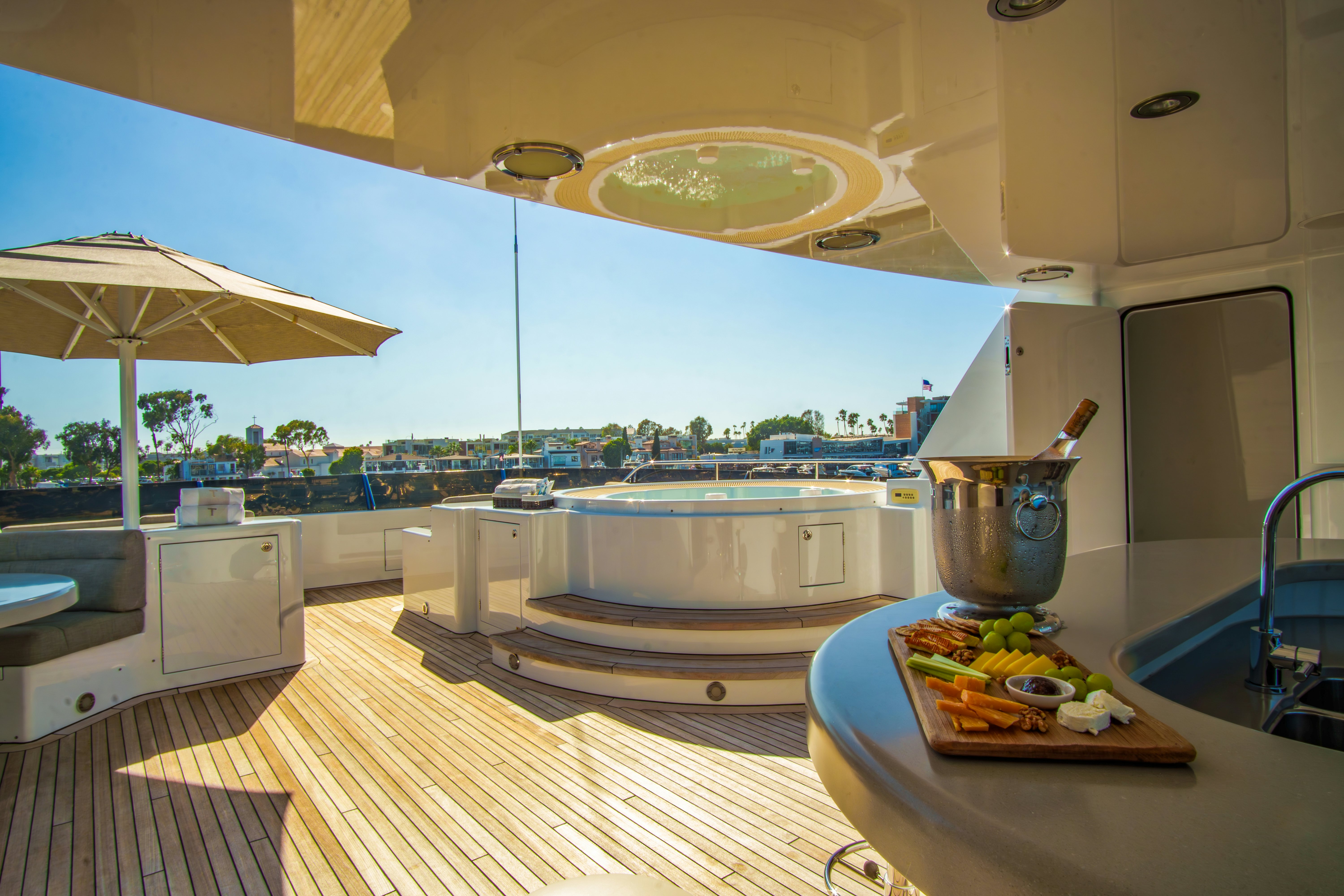 a kitchen with a large island aboard TRITON Yacht for Charter