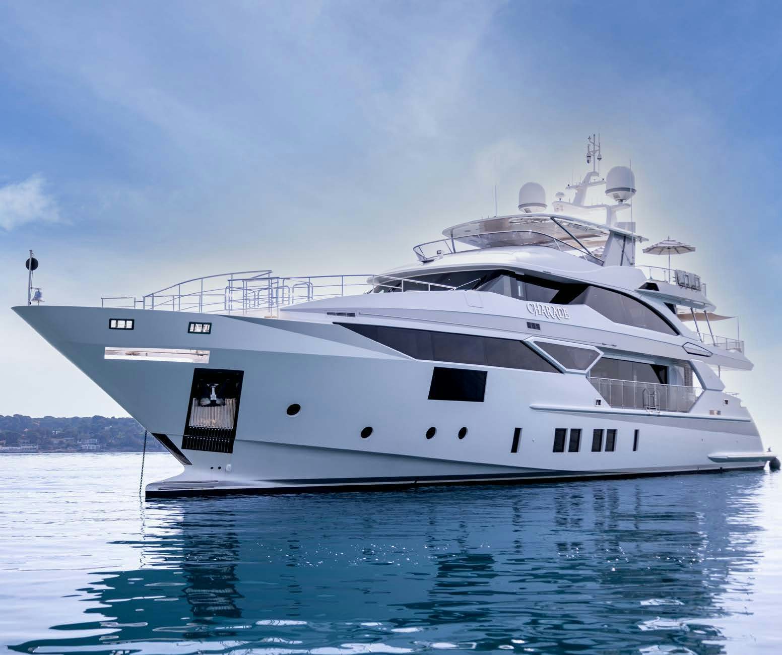 a white yacht on the water aboard CHARADE Yacht for Charter