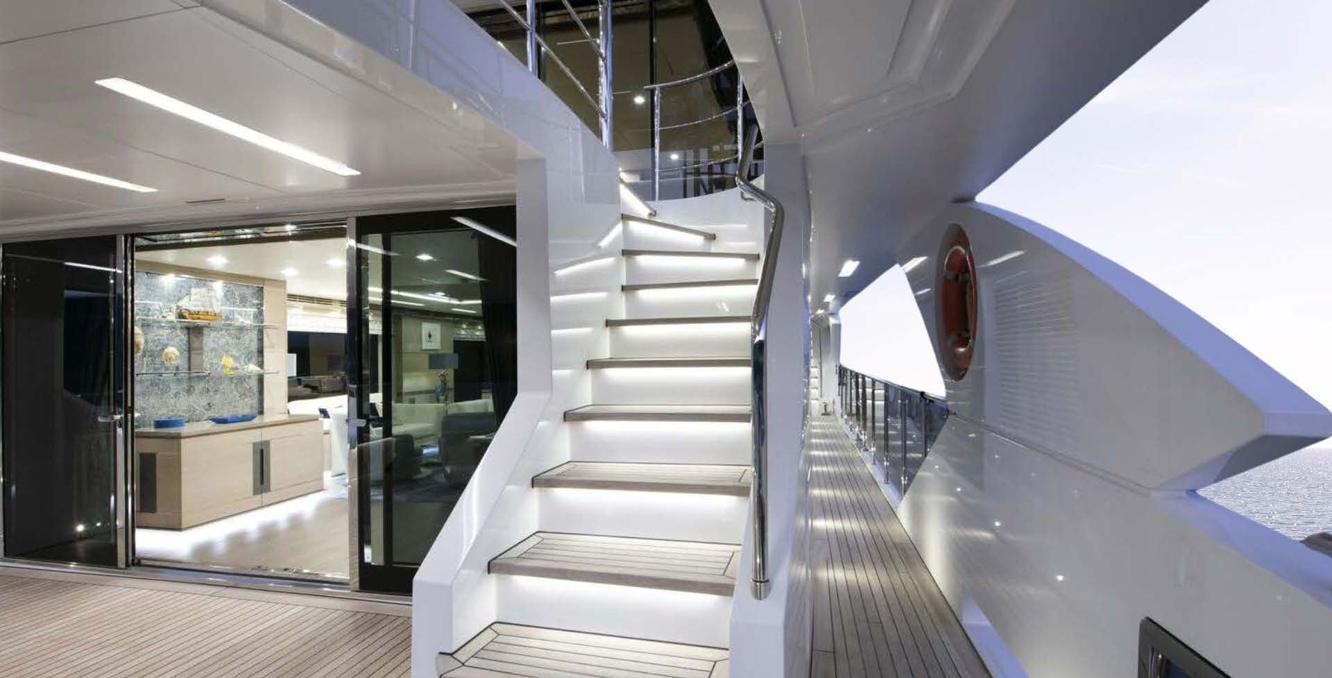 a staircase in a building aboard CHARADE Yacht for Charter