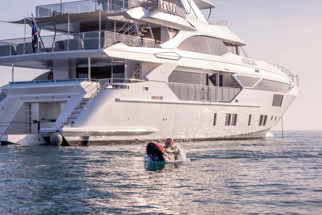 a person on a boat in the water aboard CHARADE Yacht for Charter
