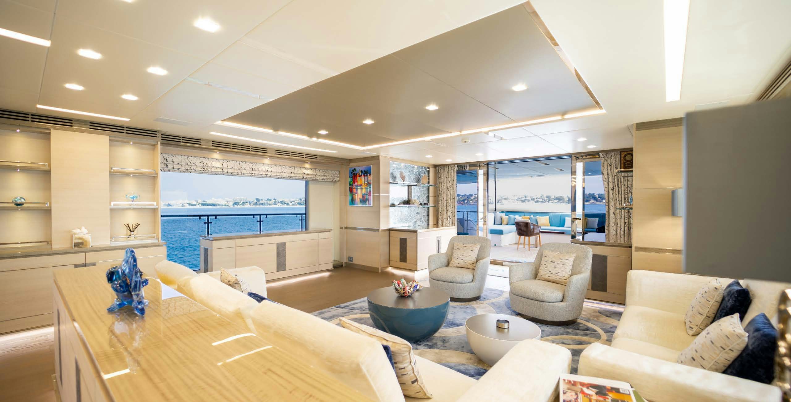 a living room with a large open concept aboard CHARADE Yacht for Charter