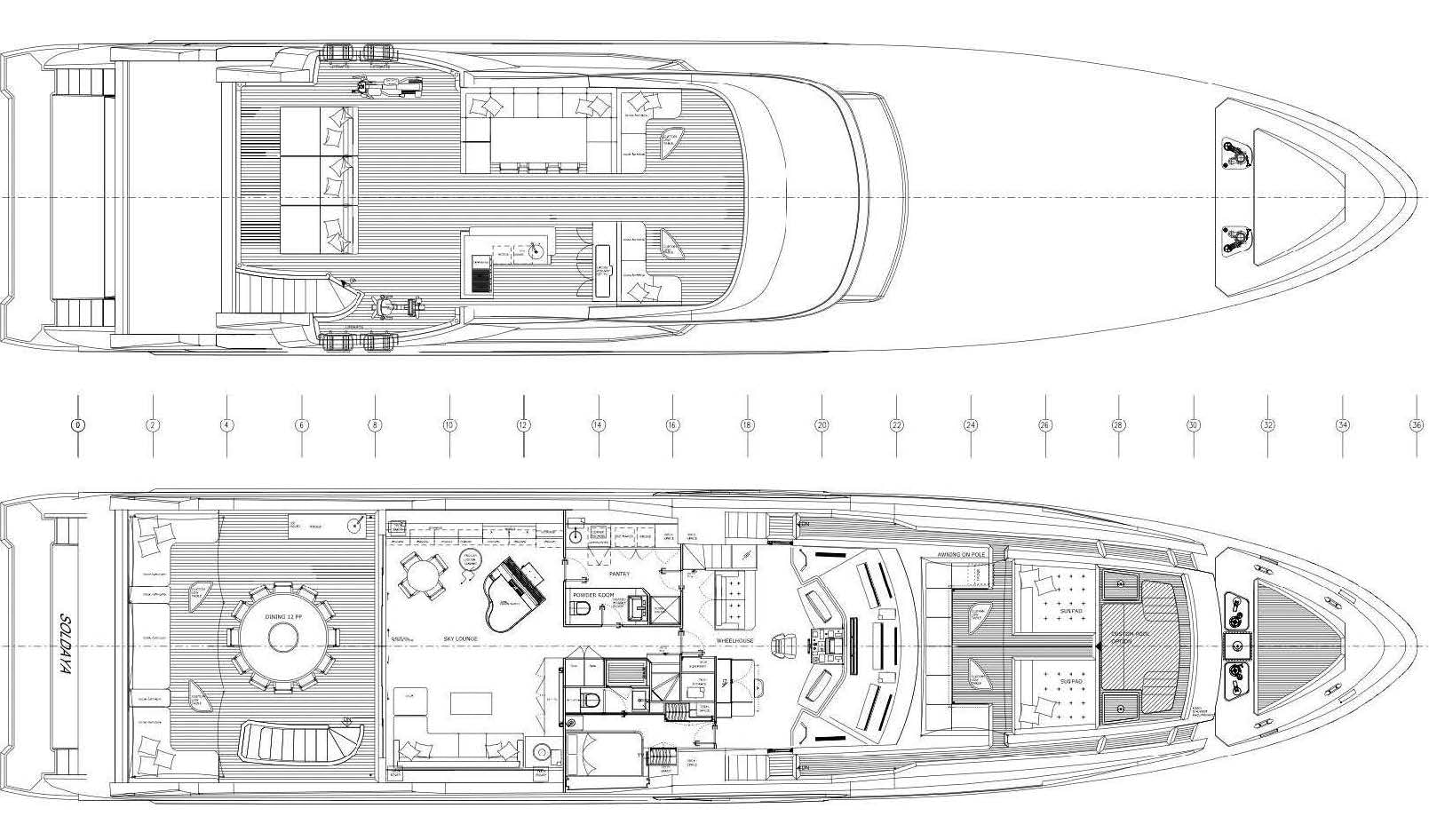 diagram, engineering drawing aboard CHARADE Yacht for Charter